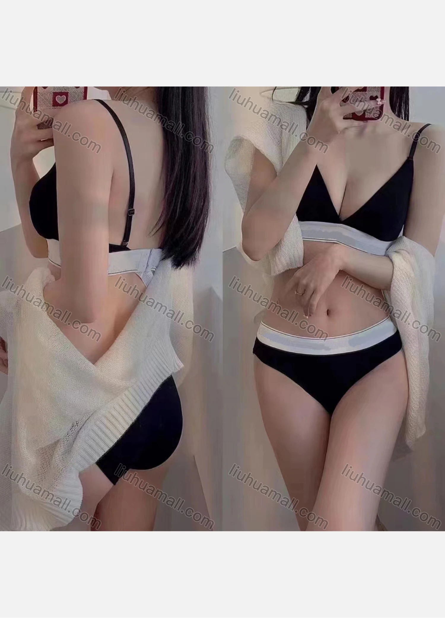 Wholesale Women's Striped Wire Free Comfortable Thin Cup Bra & Pantie Lingerie Set - Liuhuamall