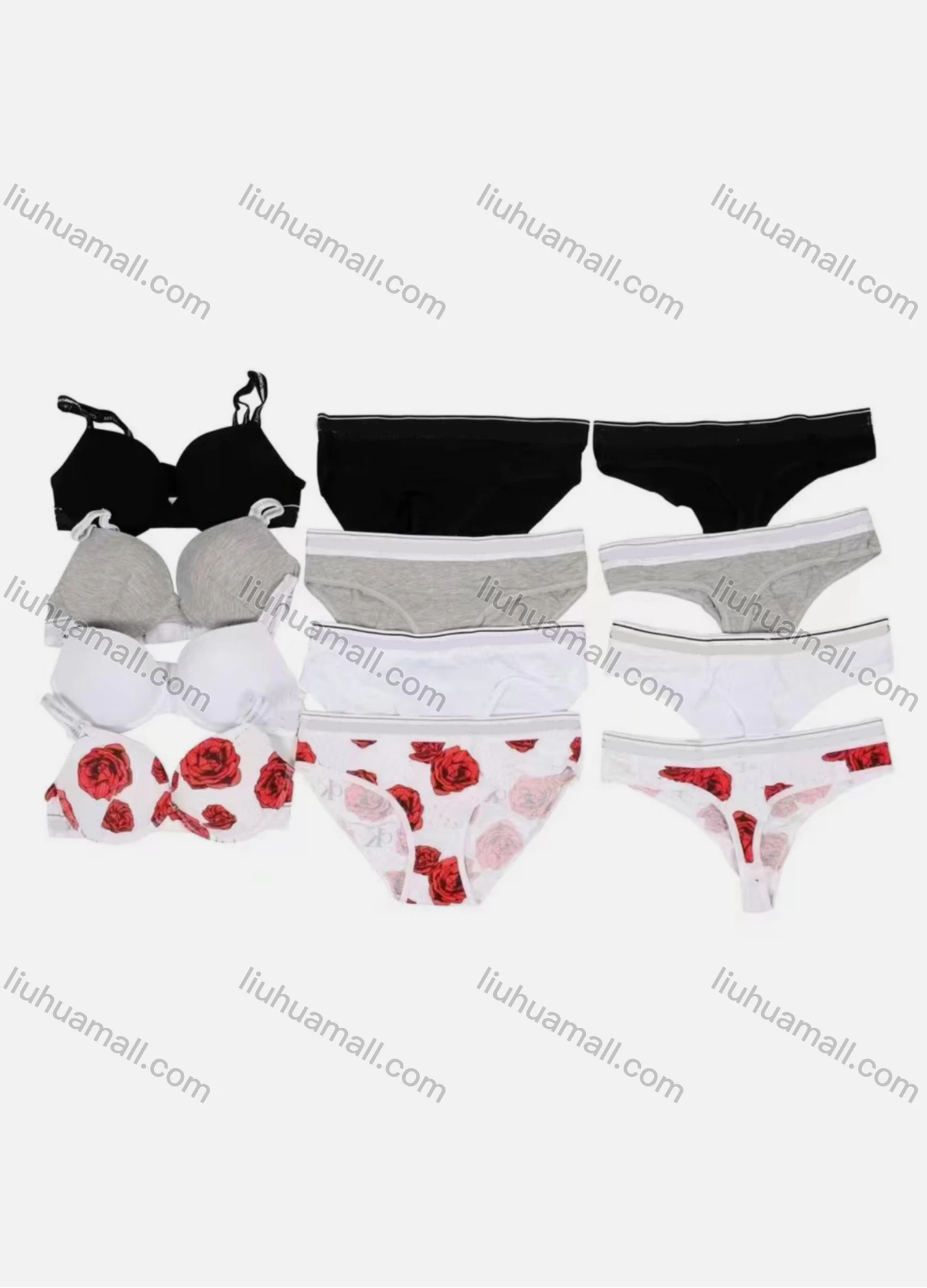 Wholesale Women's Plain & Floral Print Back Breasted Bra & Pantie Lingerie Set - Liuhuamall