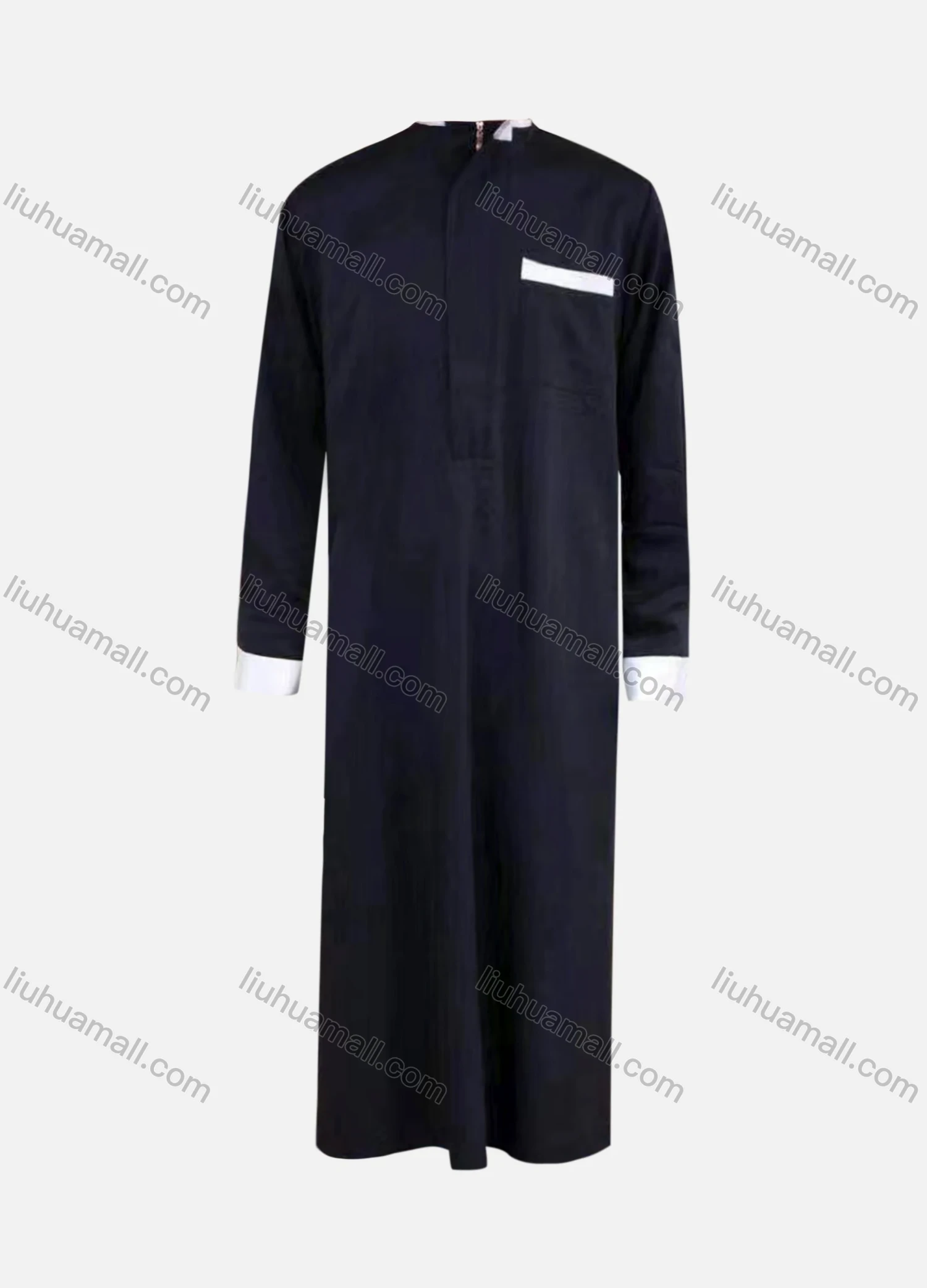 Wholesale Men's Modest Plain Patch Pocket Mock Neck Contrast Middle East Ramadan Muslim Arabic Robe - Liuhuamall
