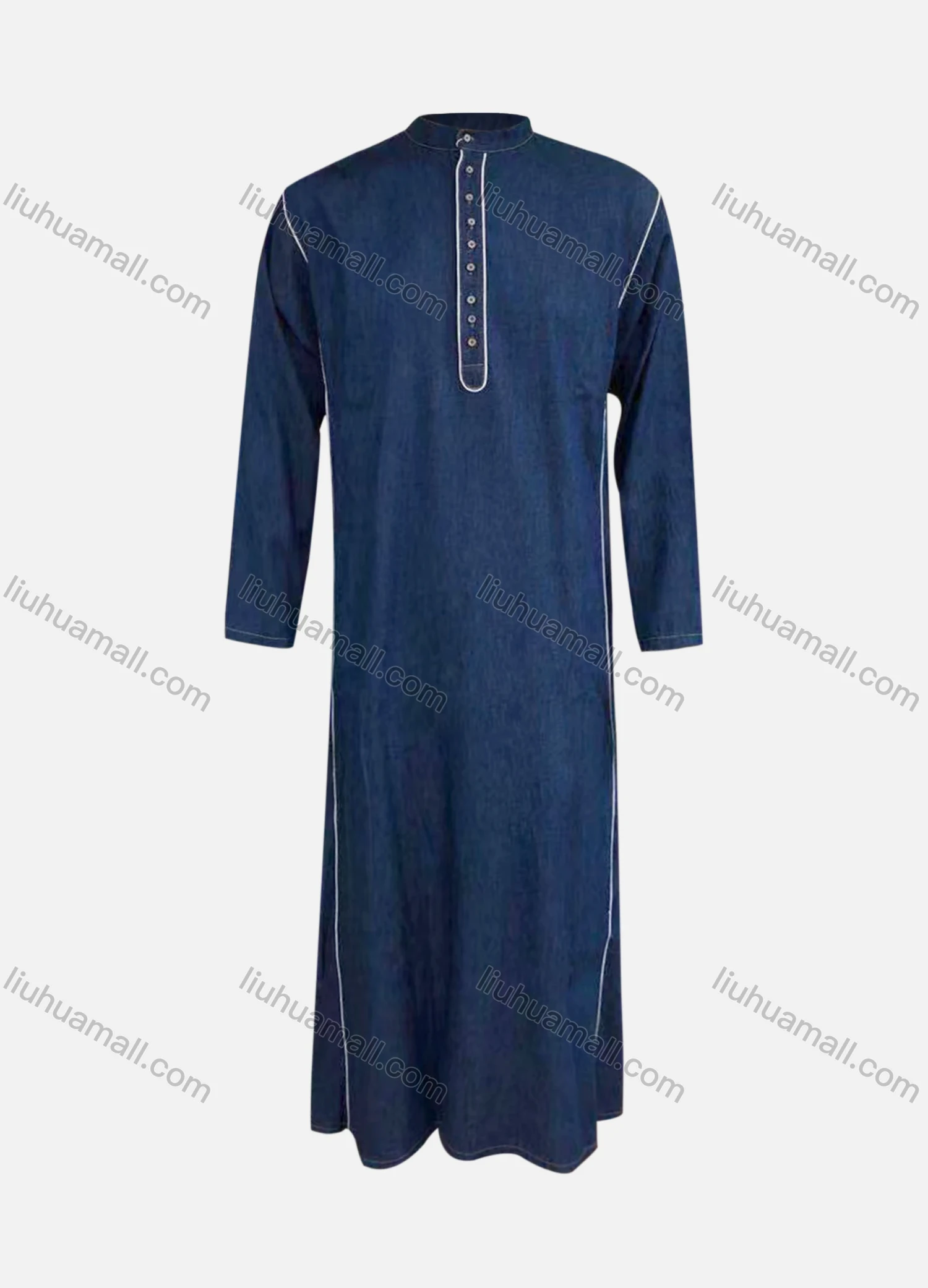 Wholesale Men's Modest Stand Collar Contrast Button Front Jubba Middle East Ramadan Formal Muslim Arabic Robe - Liuhuamall
