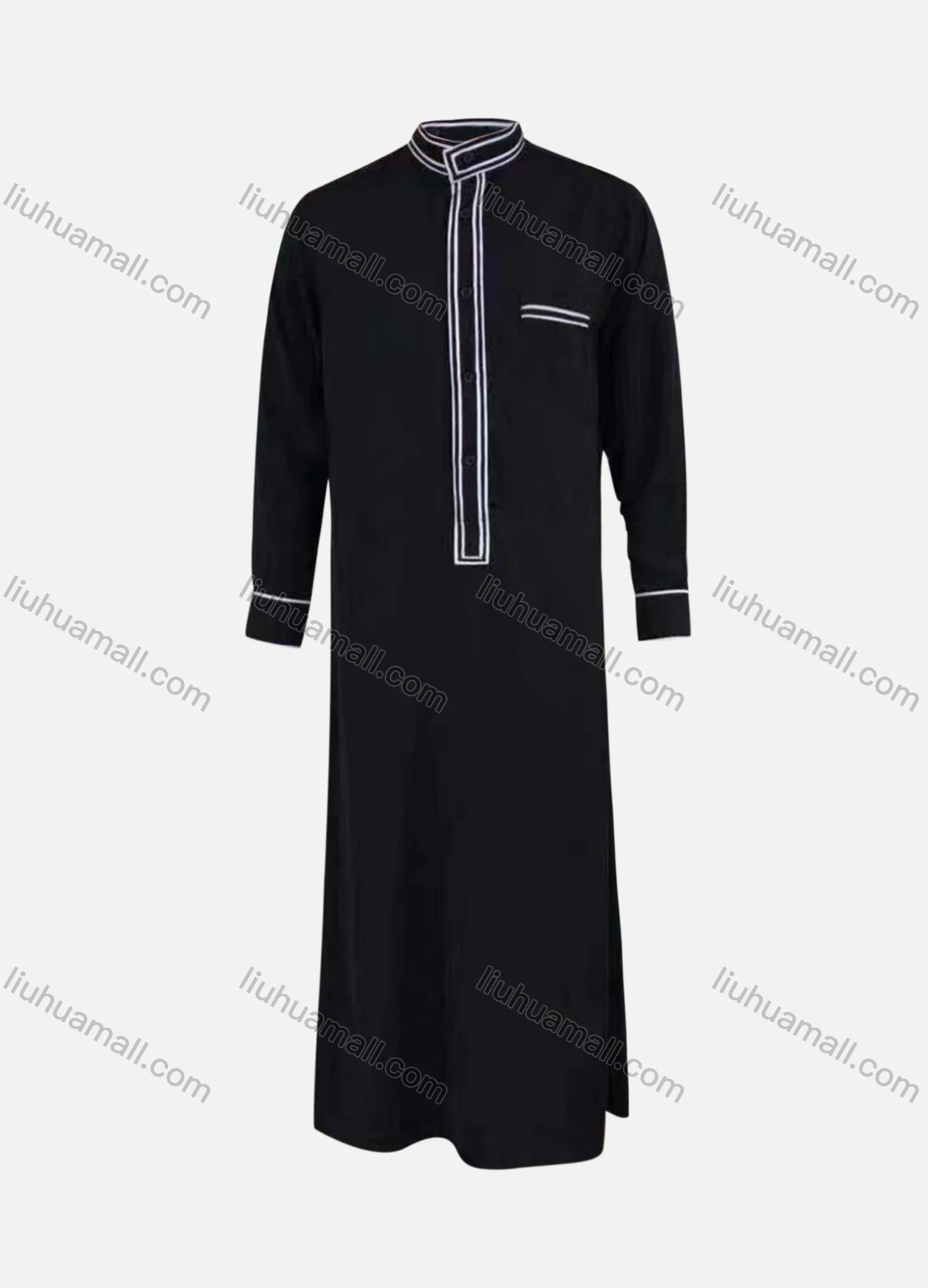 Wholesale Men's Stand Collar Contrast Patch Pocket Jubba Middle East Ramadan Formal Muslim Arabic Robe - Liuhuamall