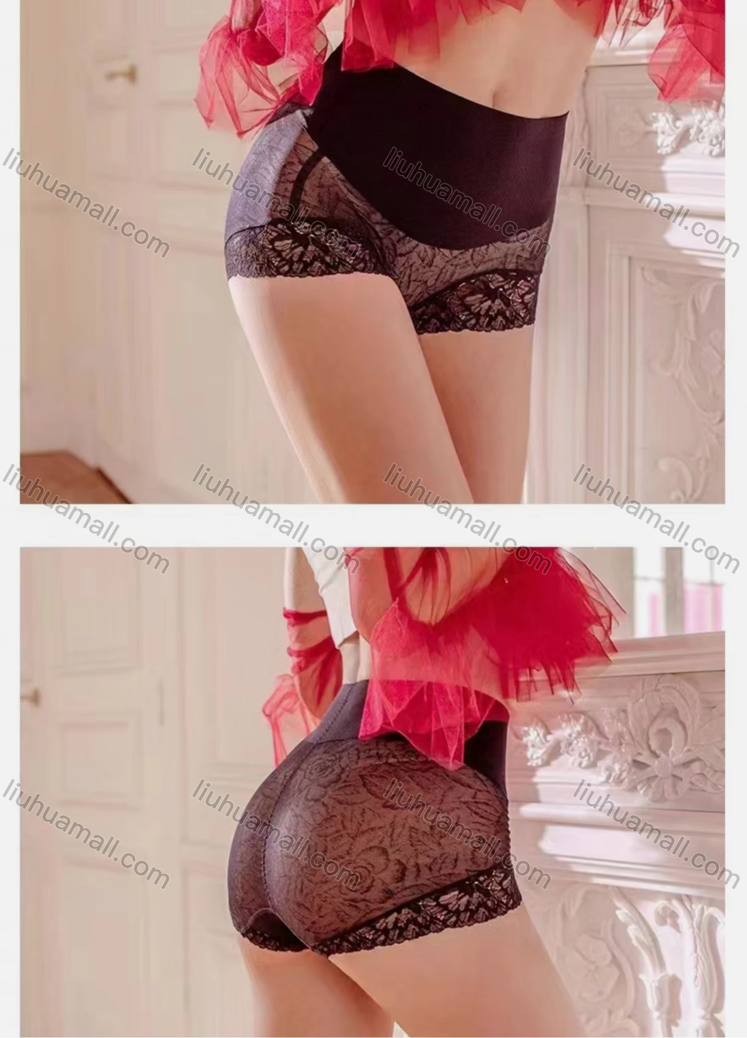 Wholesale Women's Plain Lace Trim Breathable HIgh Waist Brief - Liuhuamall