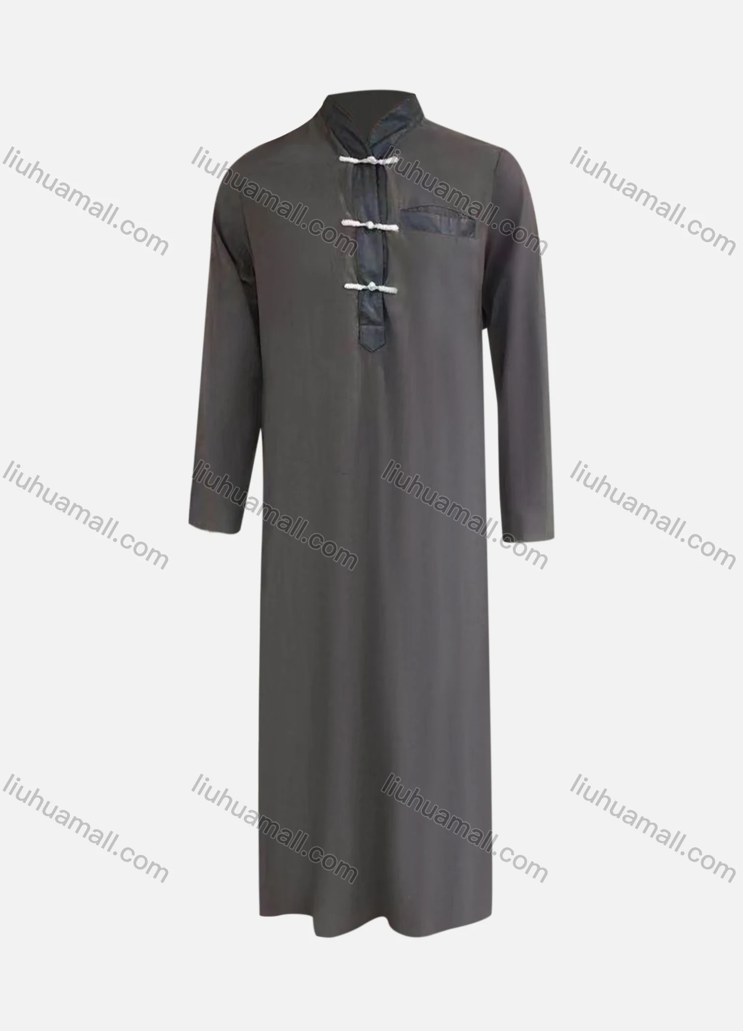 Wholesale Men's Stand Collar Contrast Patch Pocket Button Front Jubba Middle East Ramadan Modest Muslim Arabic Robe - Liuhuamall