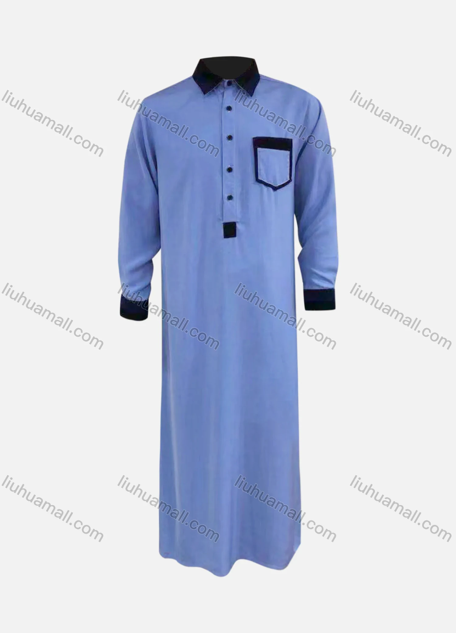 Wholesale Men's Modest Collared Contrast Patch Pocket Button Front Jubba Middle East Ramadan Formal Muslim Arabic Robe - Liuhuamall