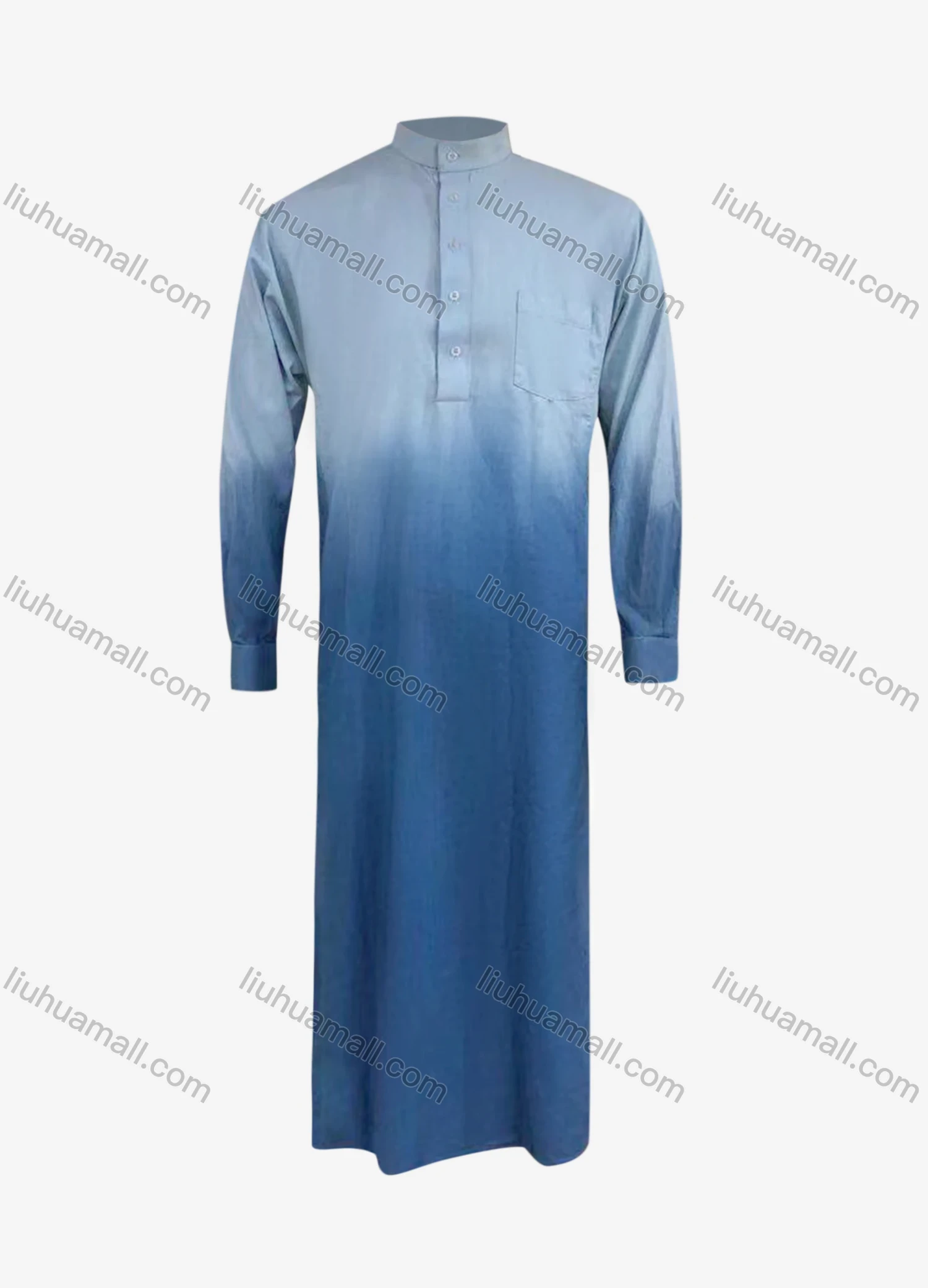 Wholesale Men's Modest Stand Collar Gradient Patch Pocket Button Front Middle East Ramadan Muslim Arabic Robe - Liuhuamall