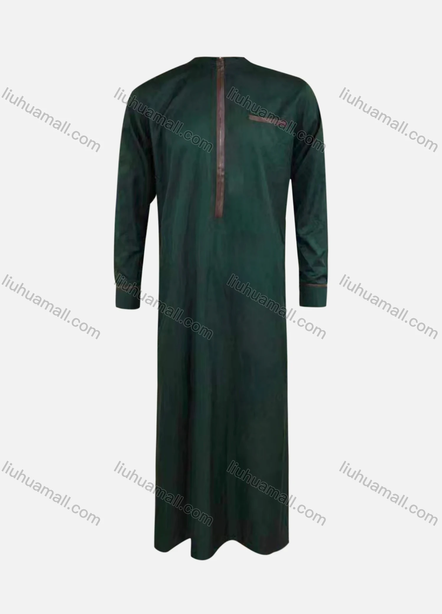 Wholesale Men's Modest Plain Mock Neck Contrast Jubba Zipper Front Patch Pocket Middle East Ramadan Muslim Arabic Robe - Liuhuamall