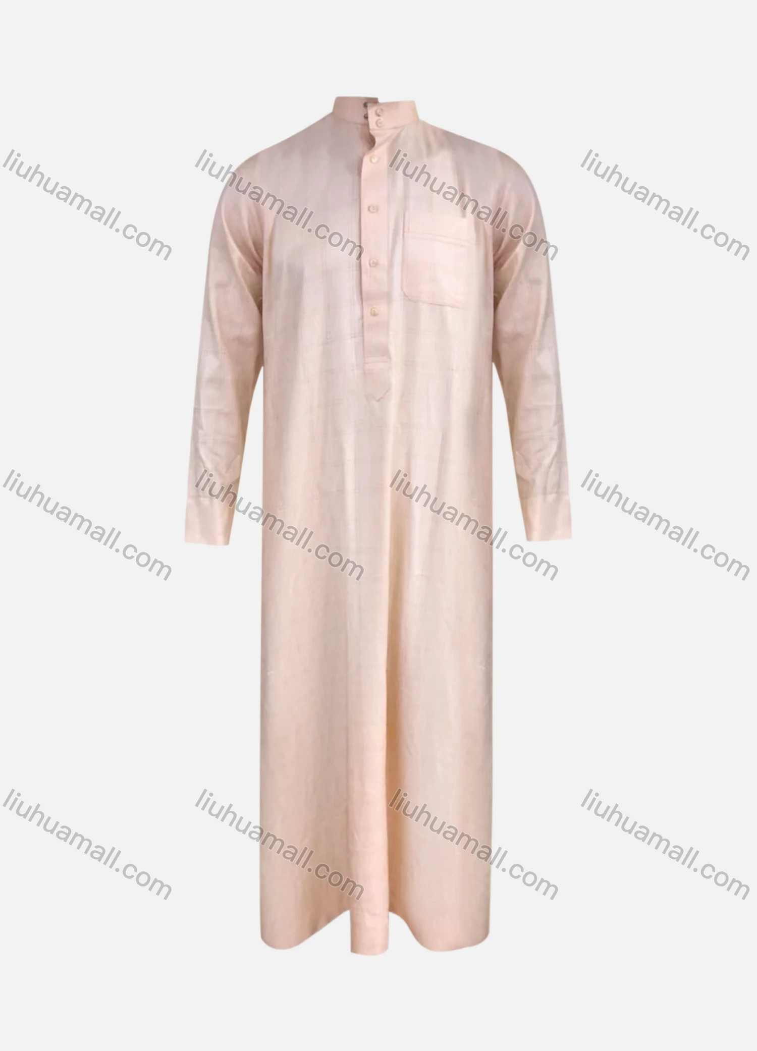 Wholesale Men's Modest Plain Stand Collar Patch Pocket Button Front Pakistani Middle East Ramadan Muslim Arabic Robe - Liuhuamall
