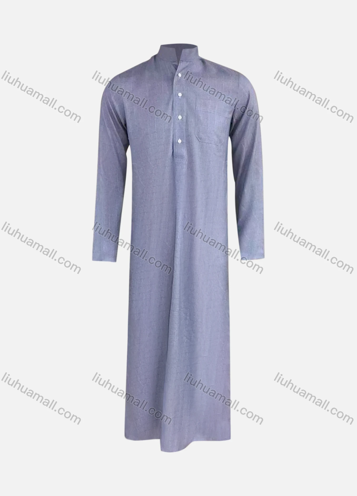 Wholesale Men's Modest Stand Collar Patch Pocket Button Front Wedding Pakistani Plain Middle East Muslim Traditional Robe - Liuhuamall