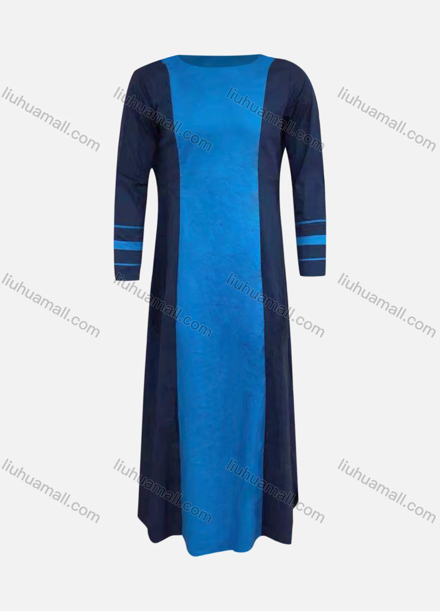 Wholesale Men's Modest Round Neck Contrast Splicing Middle East Ramadan Muslim Arabic Robe - Liuhuamall