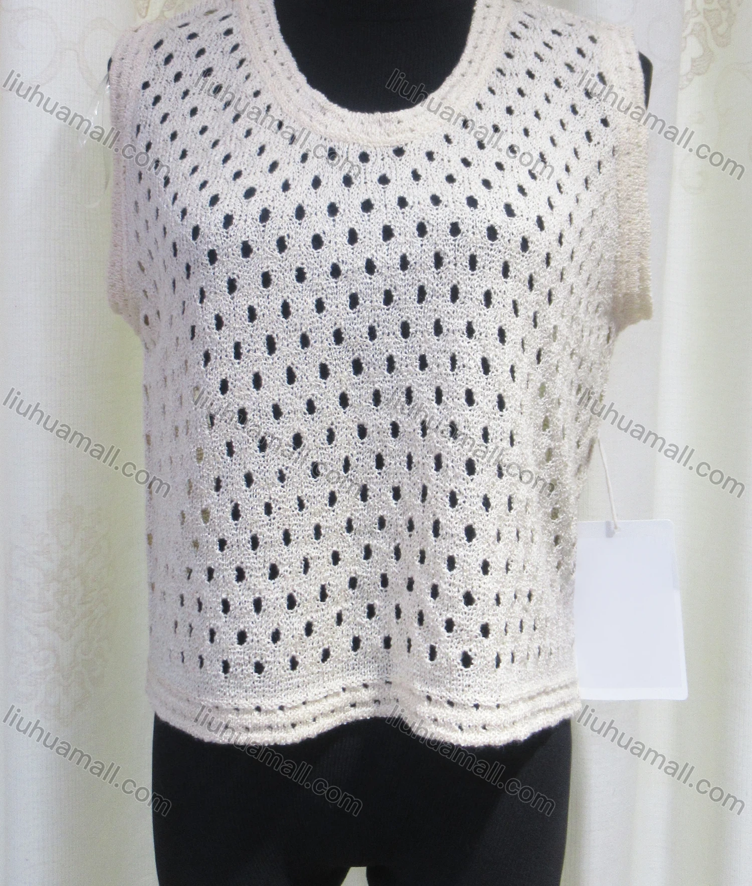 Wholesale Women's Casual Round Neck Sleeveless Mesh Knit Plain Cover Up - Liuhuamall