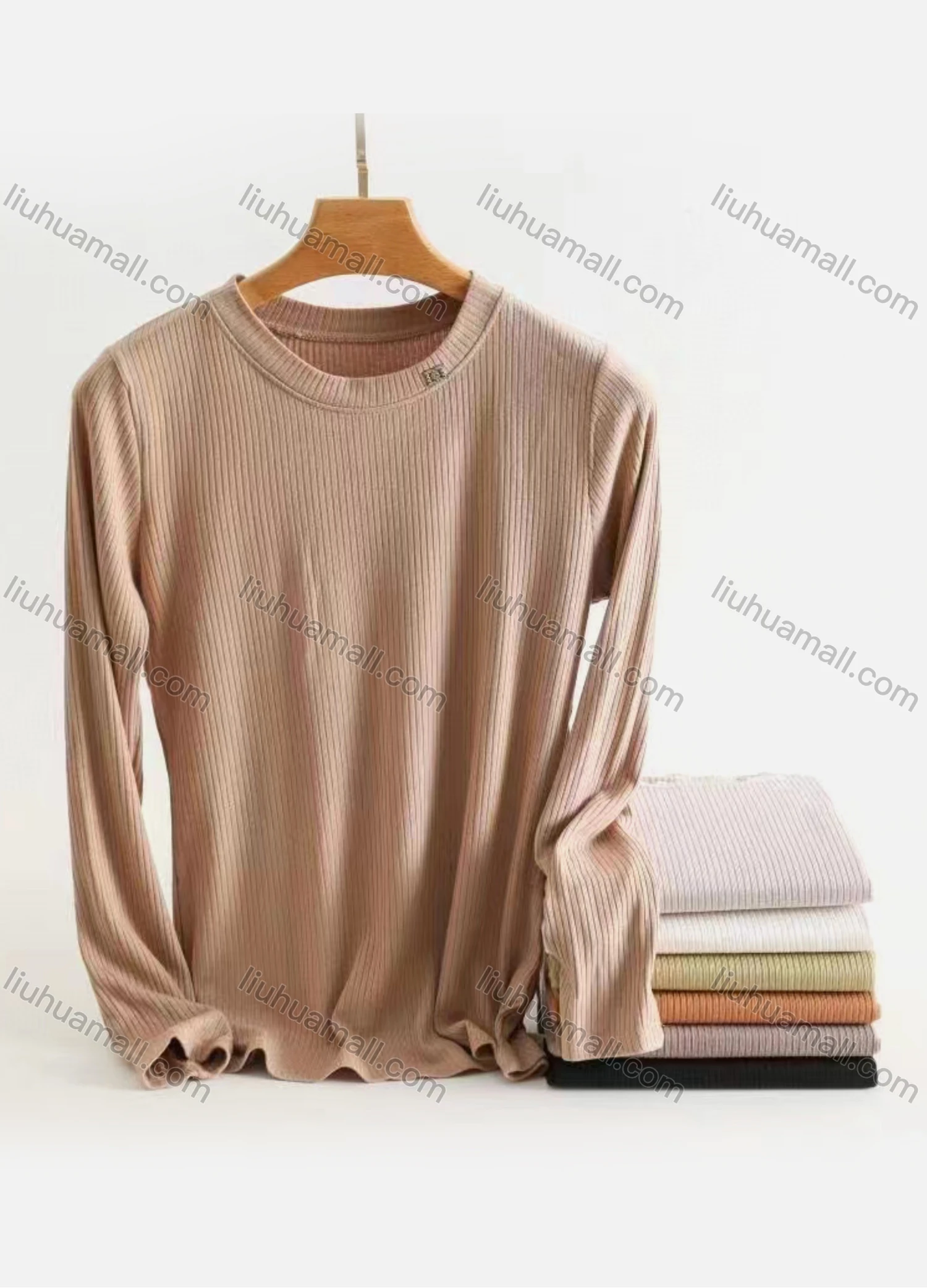 Wholesale Women's Casual Plain Round Neck Long Sleeve Sweater - Liuhuamall