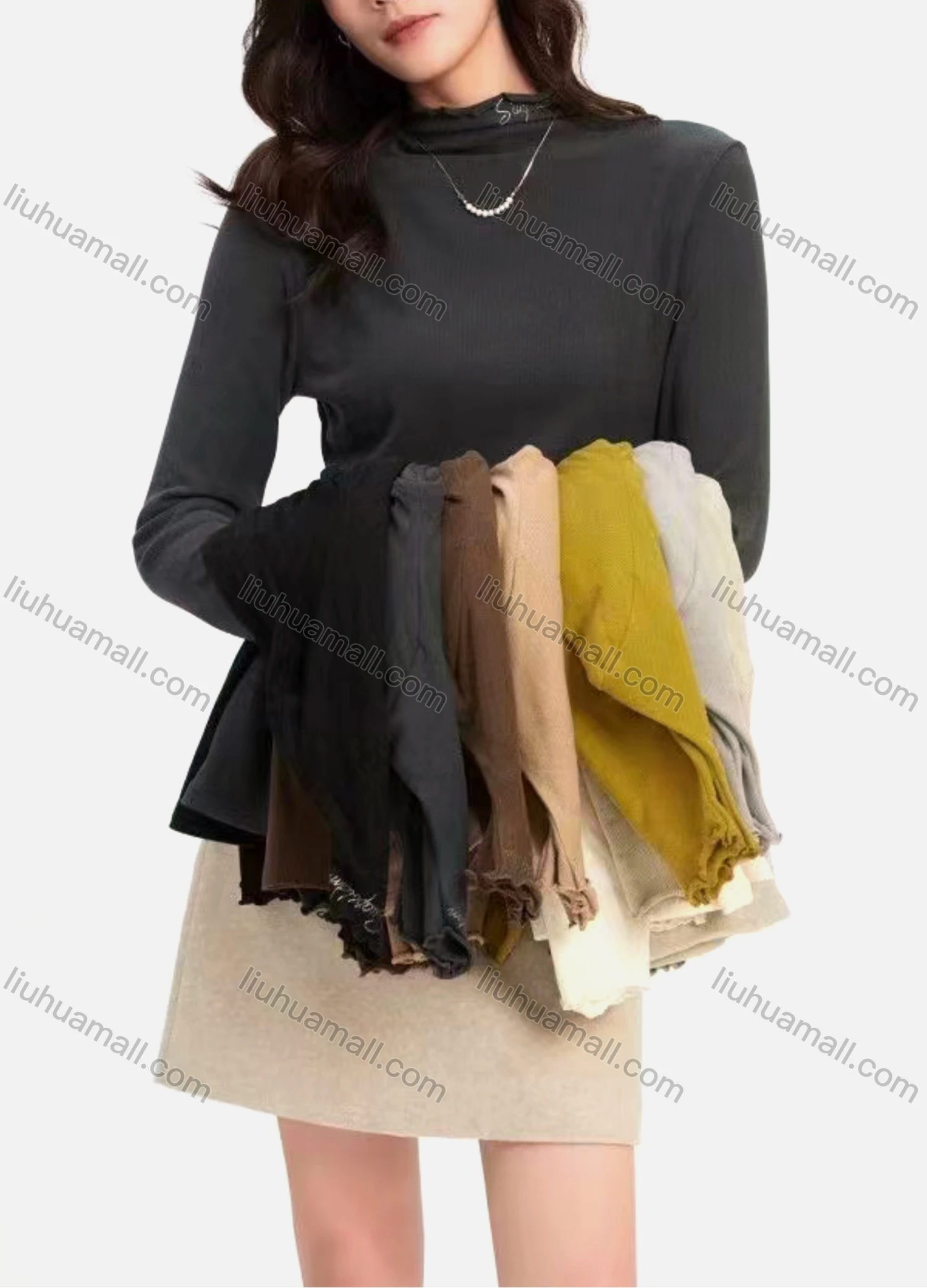 Wholesale Women's Casual Plain Mock Neck Long Sleeve Sweater - Liuhuamall