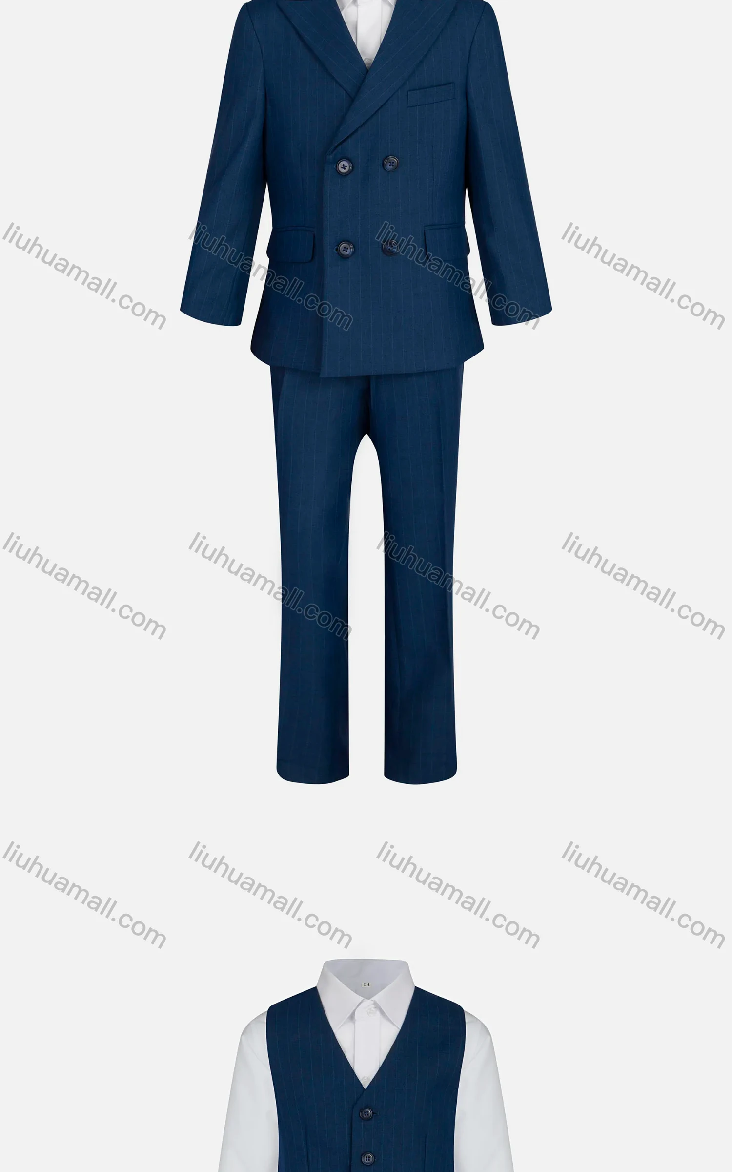 Wholesale Kid's Formal Plain Lapel Double Breasted Pockets Blazer & Vest & Pant 3 Pieces Suit Set 32013-65# - Liuhuamall