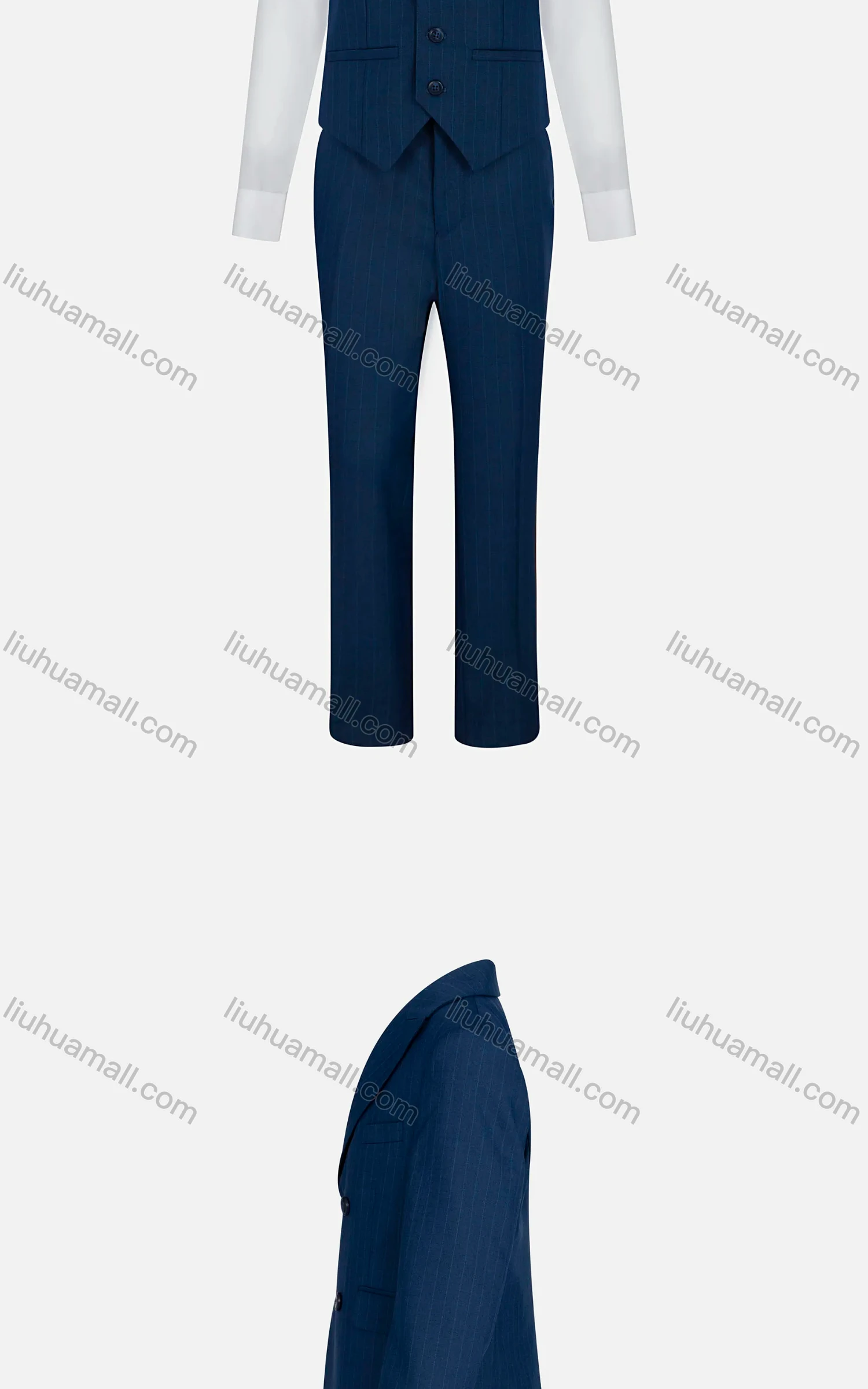 Wholesale Kid's Formal Plain Lapel Double Breasted Pockets Blazer & Vest & Pant 3 Pieces Suit Set 32013-65# - Liuhuamall