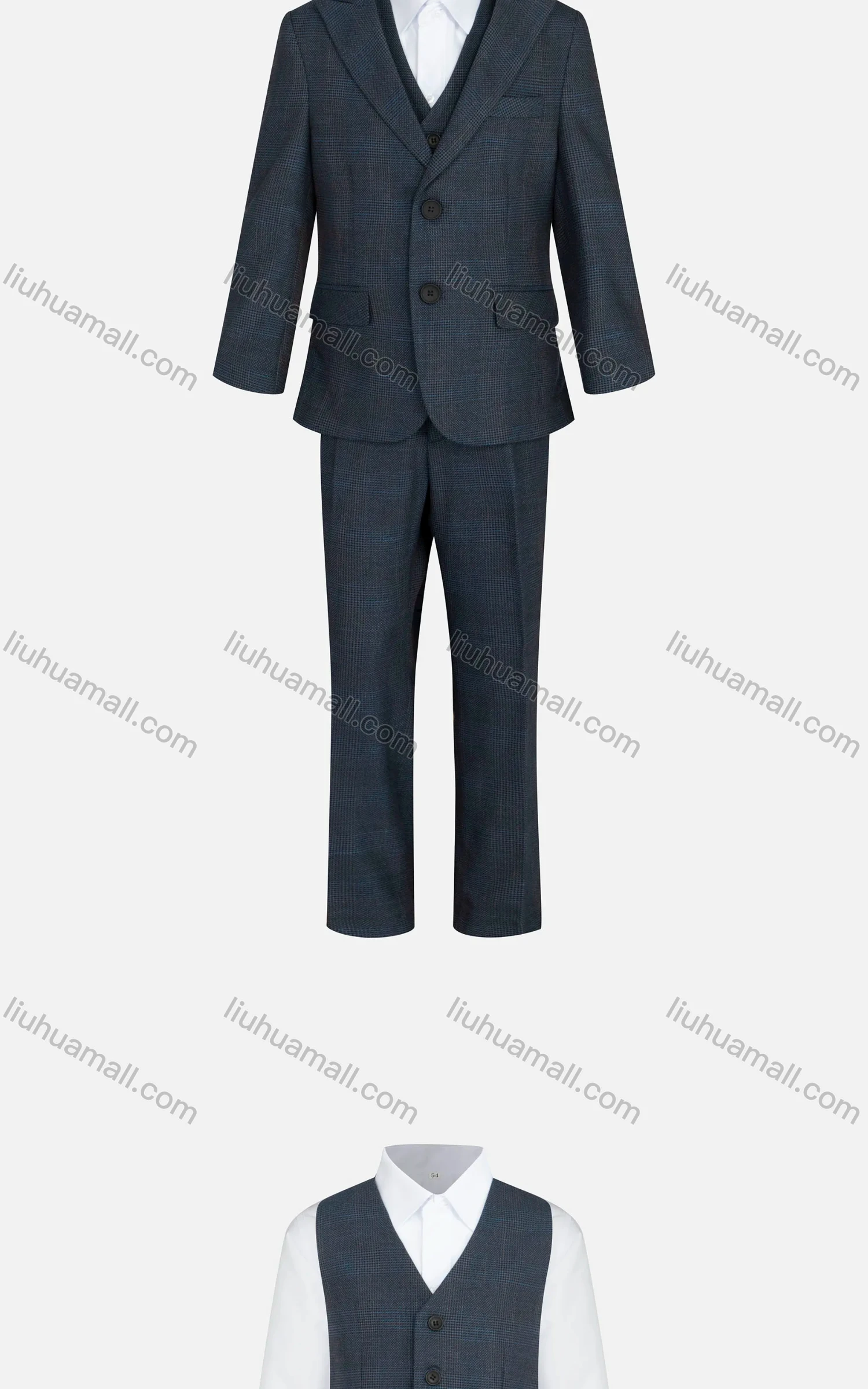Wholesale Kid's Formal Lapel Pockets Plaid Print Single Breasted Blazer & Vest & Pant 3 Pieces Suit Set 31983-195# - Liuhuamall