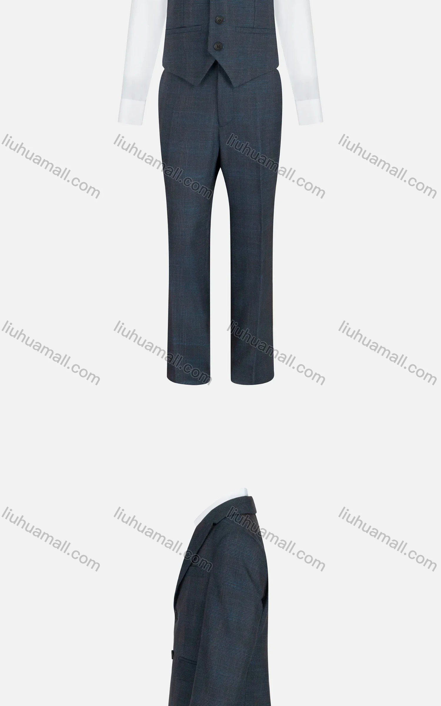 Wholesale Kid's Formal Lapel Pockets Plaid Print Single Breasted Blazer & Vest & Pant 3 Pieces Suit Set 31983-195# - Liuhuamall