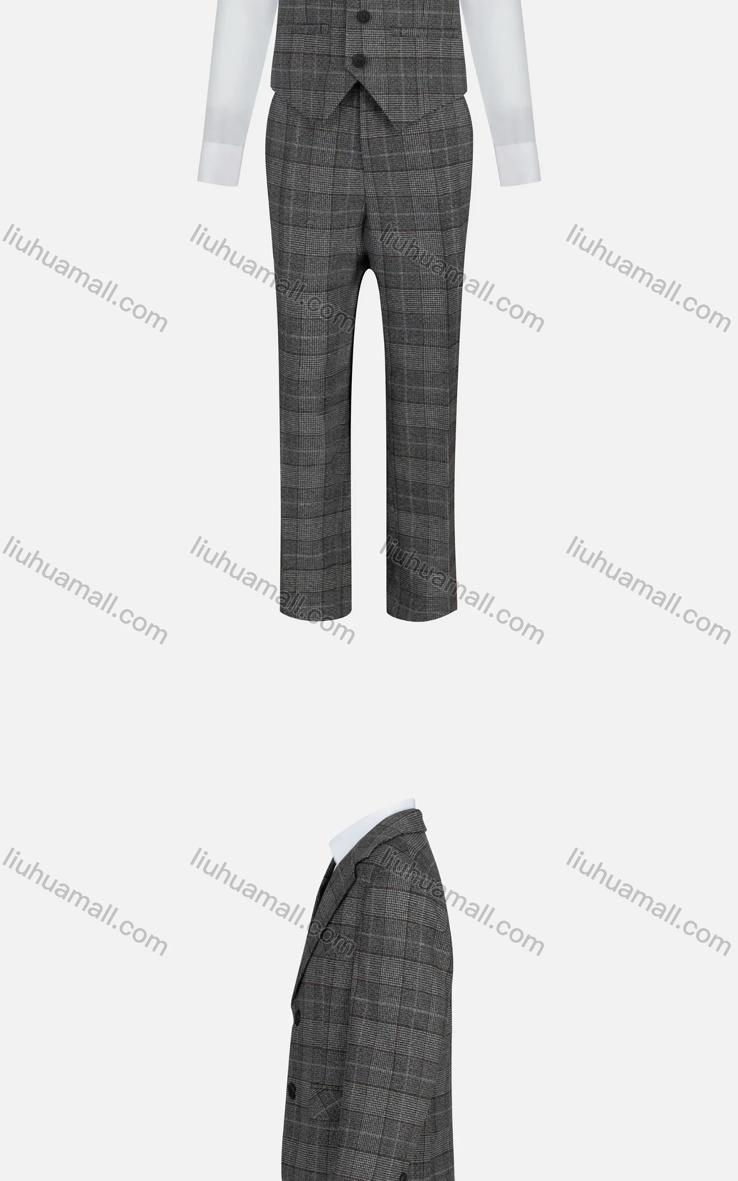 Wholesale Kid's Formal Lapel Pockets Plaid Print Single Breasted Blazer & Vest & Pant 3 Pieces Suit Set 31965-1# - Liuhuamall