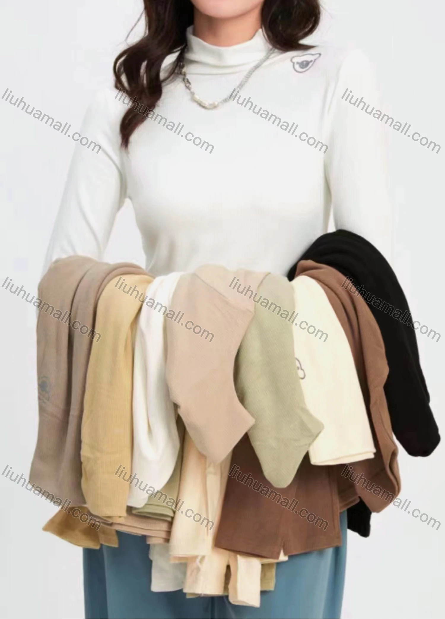 Wholesale Women's Casual Plain Mock Neck Long Sleeve Sweater - Liuhuamall