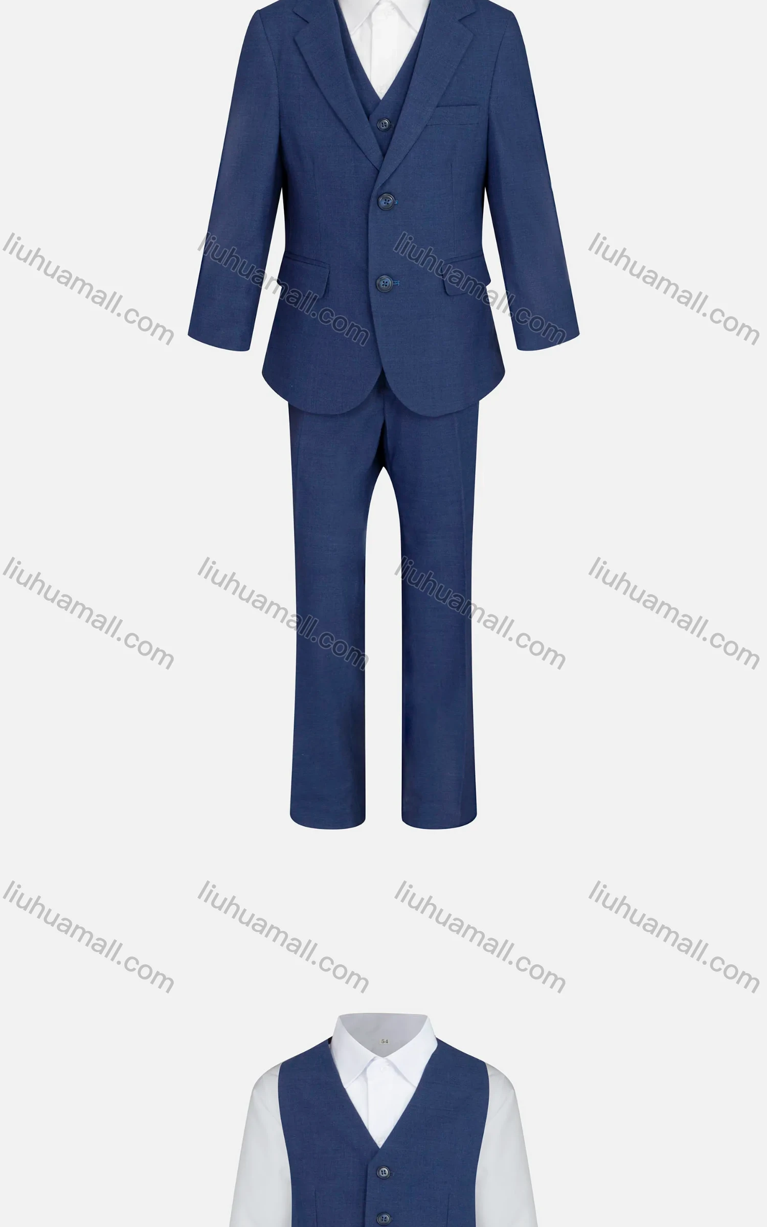 Wholesale Kid's Formal Lapel Plain Single Breasted Pockets Blazer & Vest & Pant 3 Pieces Suit Set 933-9# - Liuhuamall