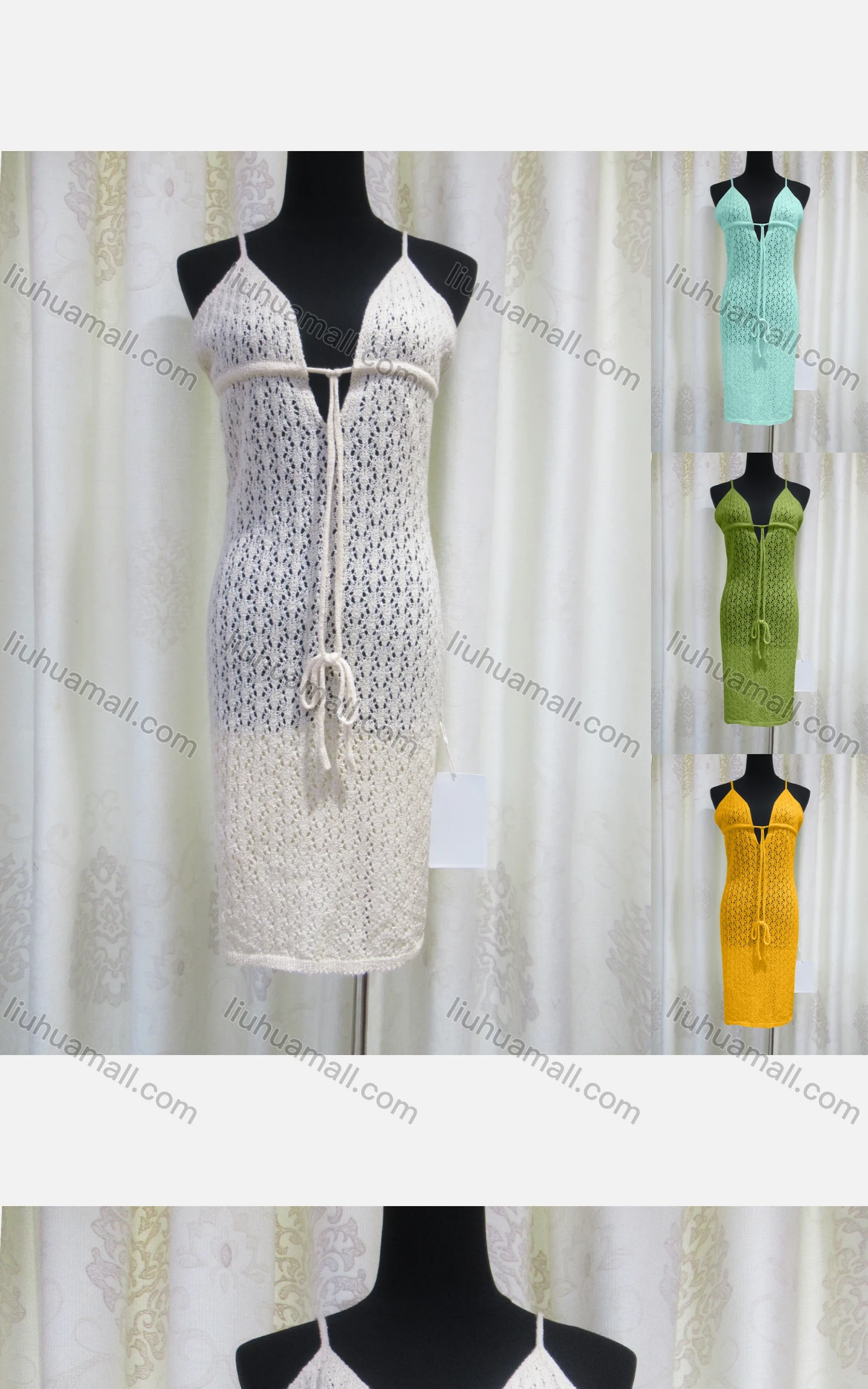 Wholesale Women's Fashion V Neck Sleeveless Tie Front Knit Cami Cover Up Dress - Liuhuamall