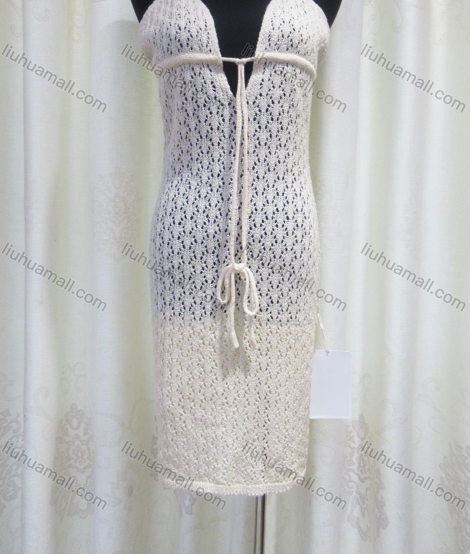 Wholesale Women's Fashion V Neck Sleeveless Tie Front Knit Cami Cover Up Dress - Liuhuamall