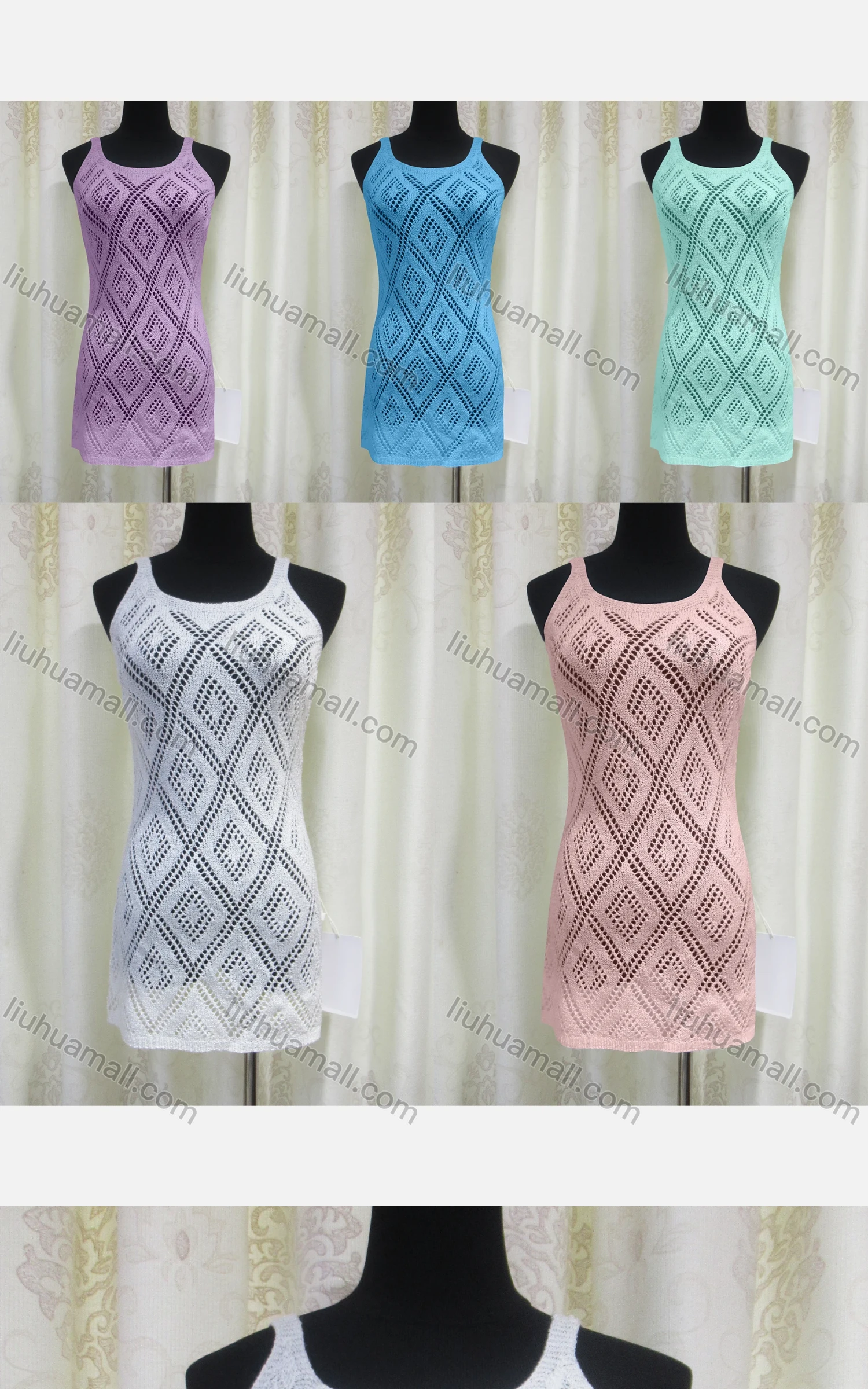 Wholesale Women's Casual Round Neck Hollow Out Plain Cover Up Dress - Liuhuamall