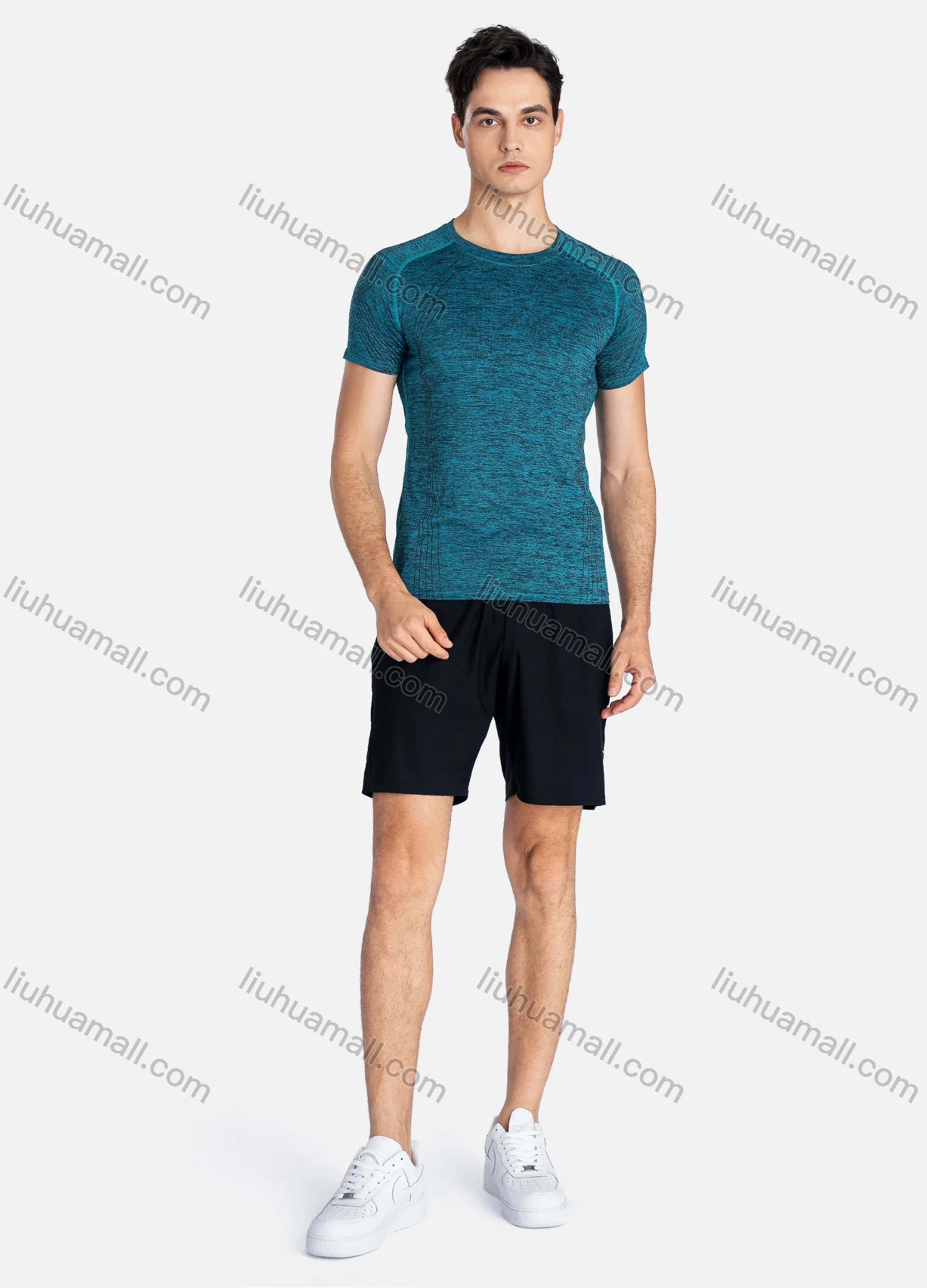 Wholesale Men's Athletic Crew Neck Short Sleeve Breathable Reflective Stripes T-shirts 8801# - Liuhuamall