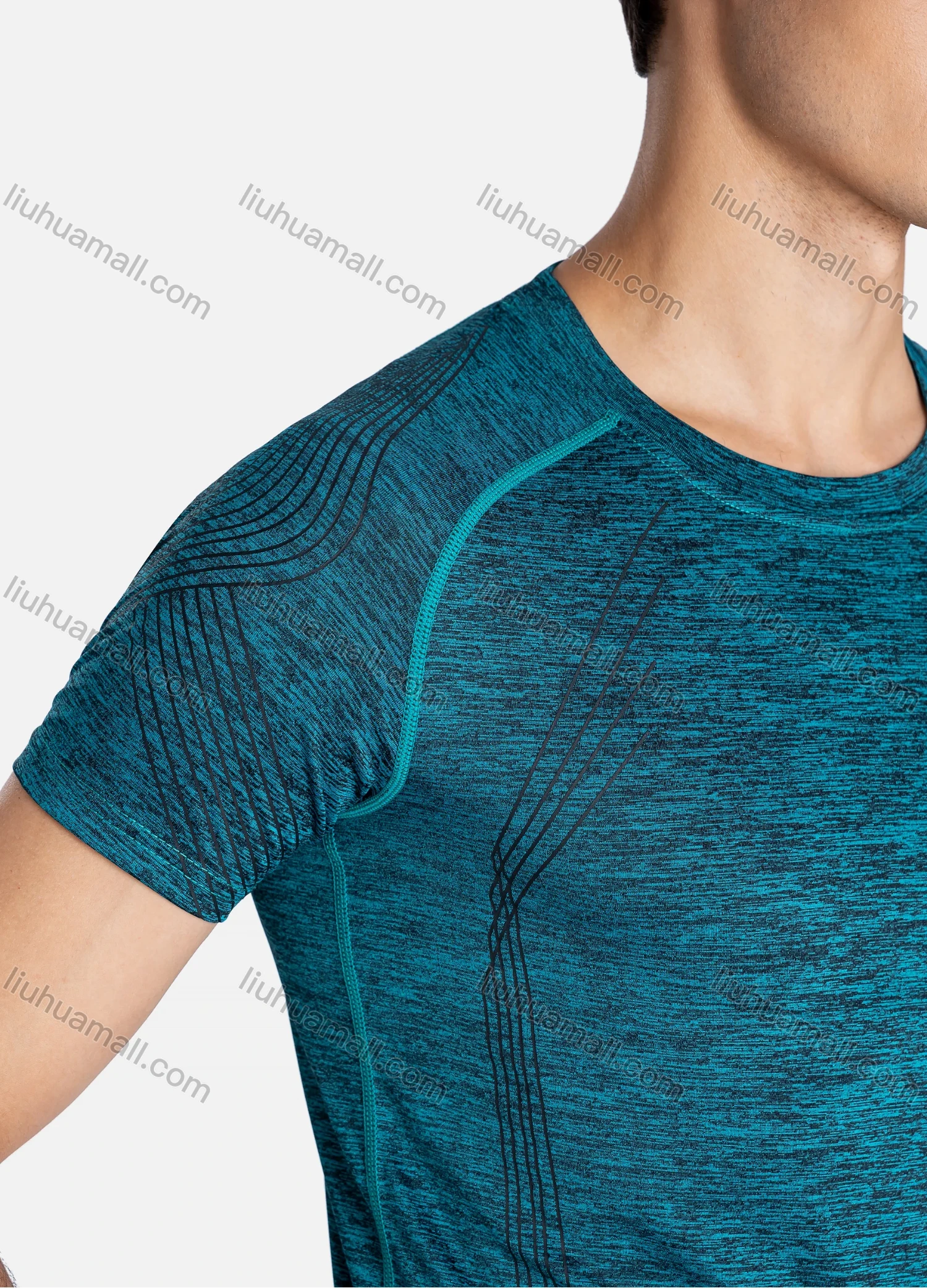Wholesale Men's Athletic Crew Neck Short Sleeve Breathable Reflective Stripes T-shirts 8801# - Liuhuamall