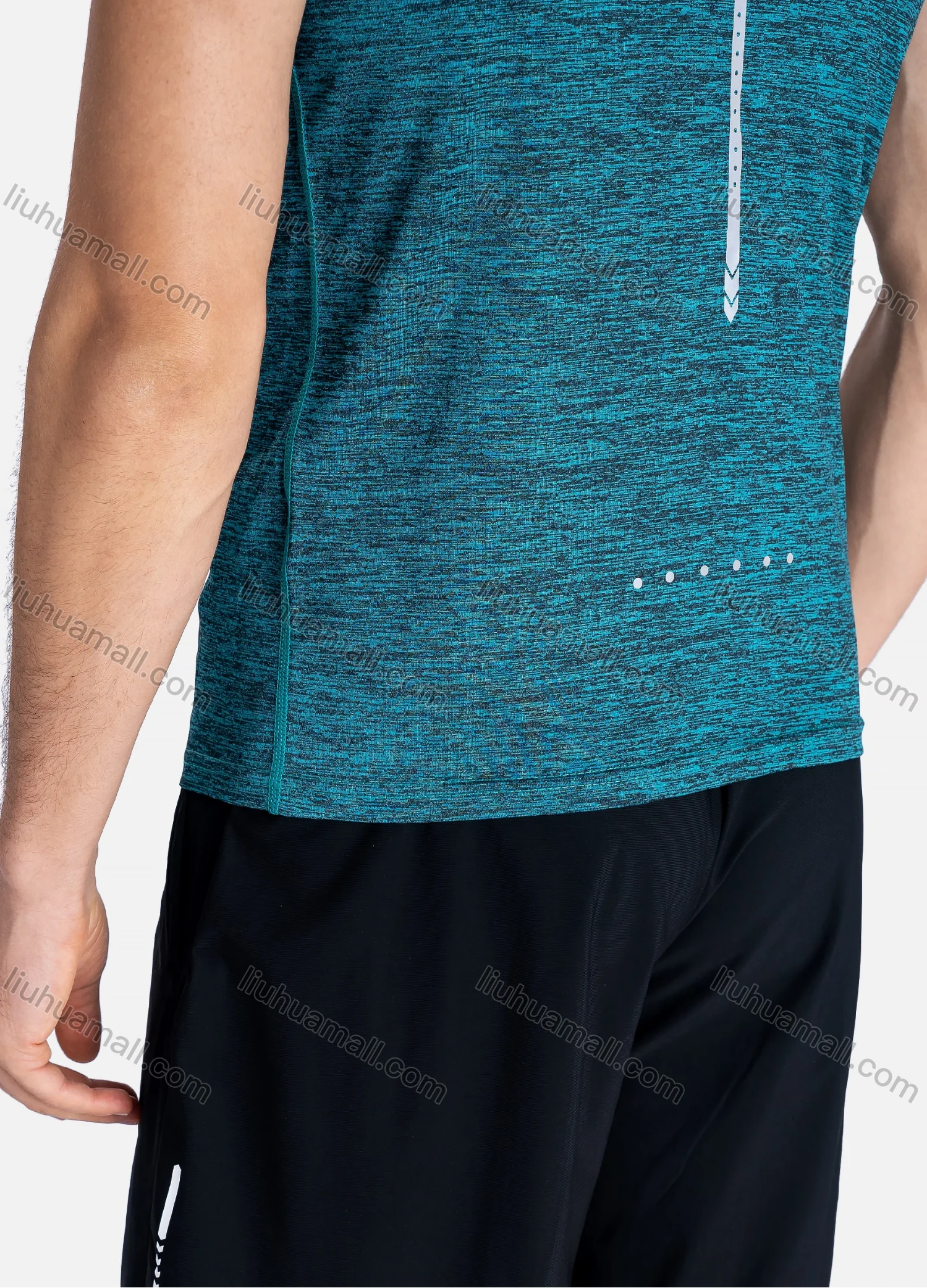 Wholesale Men's Athletic Crew Neck Short Sleeve Breathable Reflective Stripes T-shirts 8801# - Liuhuamall