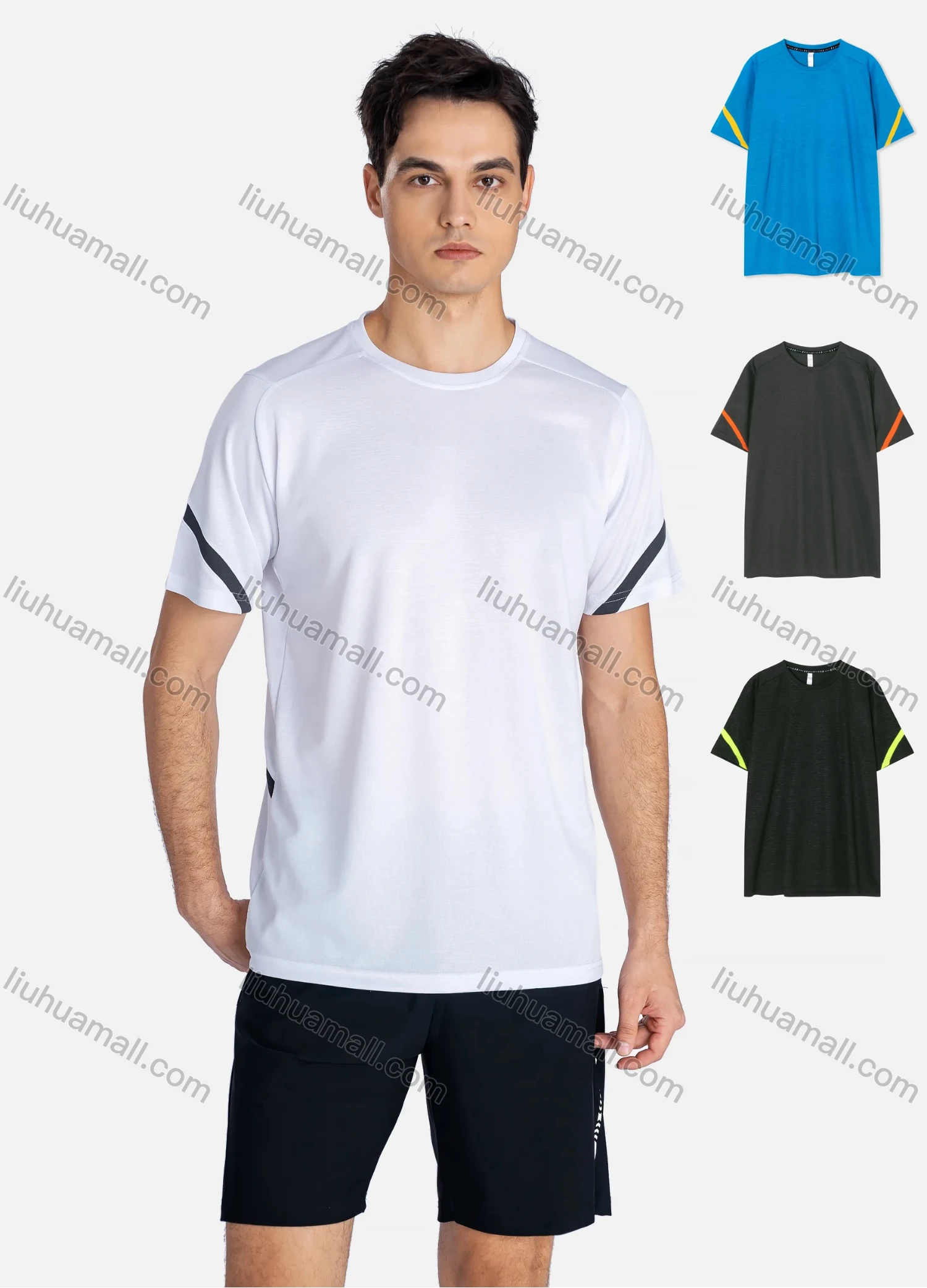 Wholesale Men's Athletic Crew Neck Short Sleeve Striped Breathable T-shirts 3305# - Liuhuamall