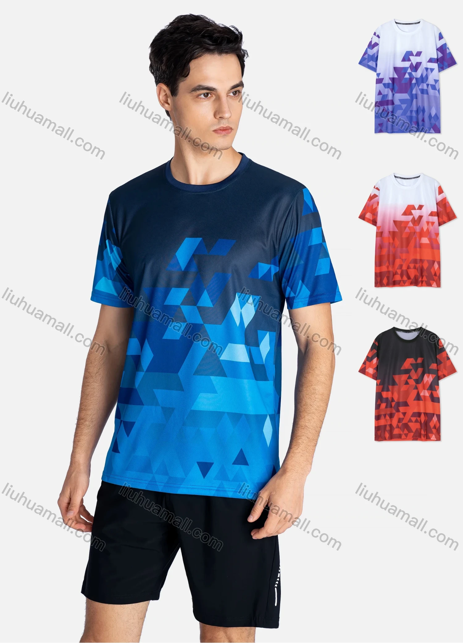 Wholesale Men's Athletic Crew Neck Short Sleeve Abstract Print Breathable T-shirts B1916# - Liuhuamall