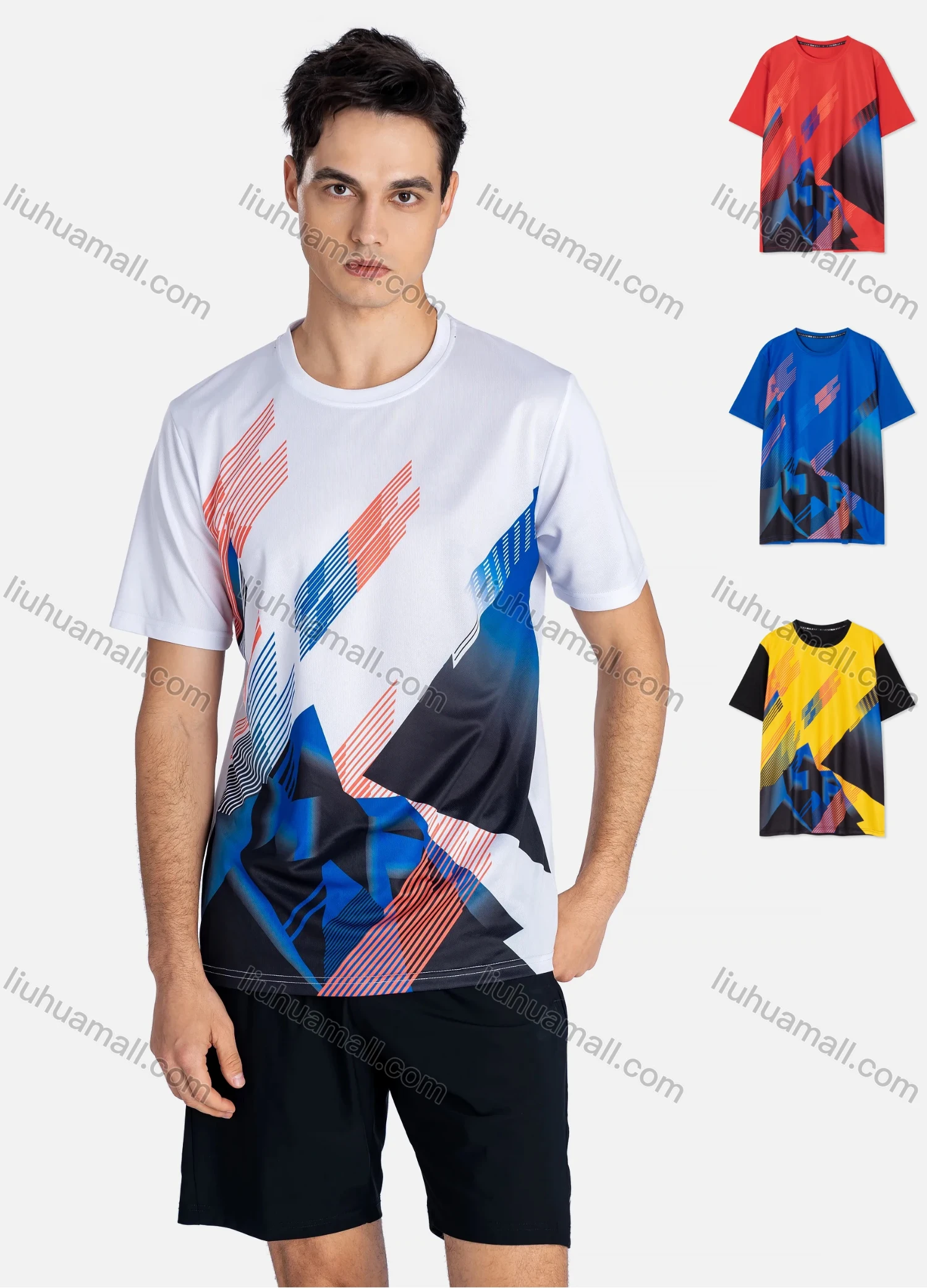 Wholesale Men's Sporty Crew Neck Short Sleeve Abstract Print Breathable T-shirts B1917# - Liuhuamall