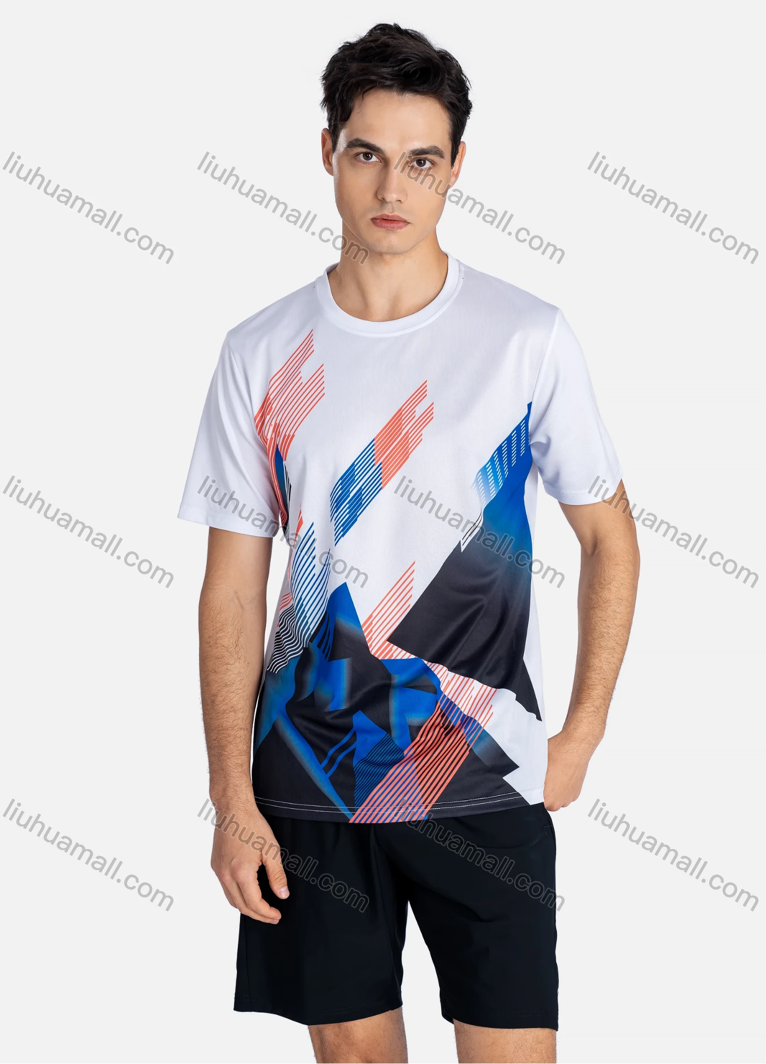 Wholesale Men's Sporty Crew Neck Short Sleeve Abstract Print Breathable T-shirts B1917# - Liuhuamall