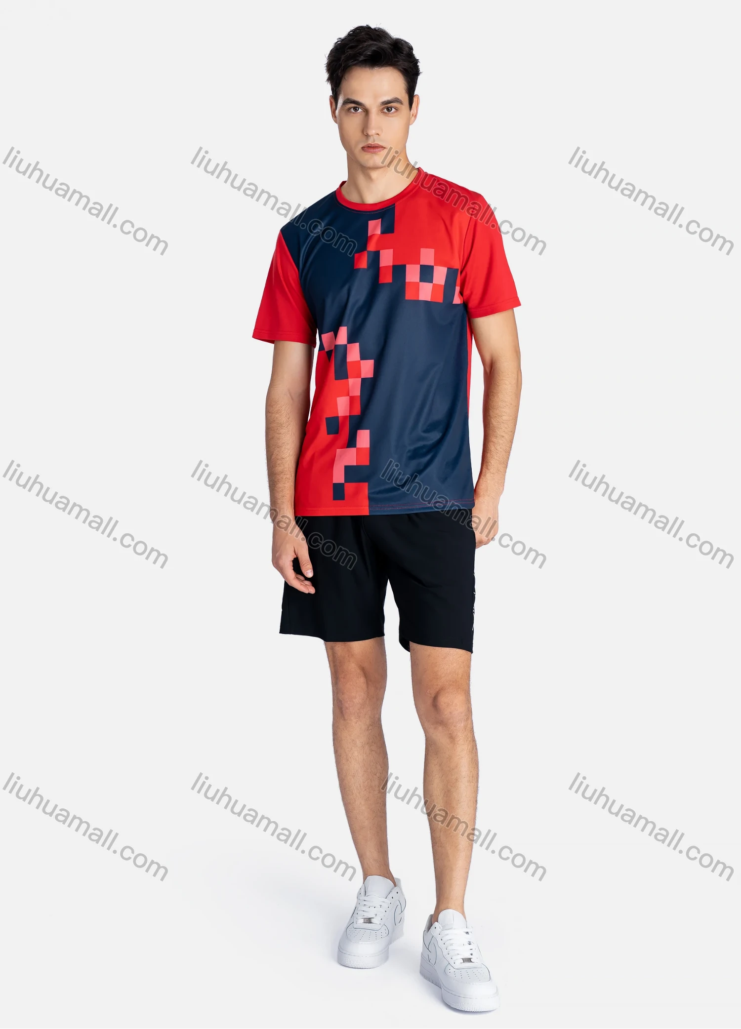 Wholesale Men's Sporty Crew Neck Short Sleeve Abstract Print Breathable T-shirts B1918# - Liuhuamall