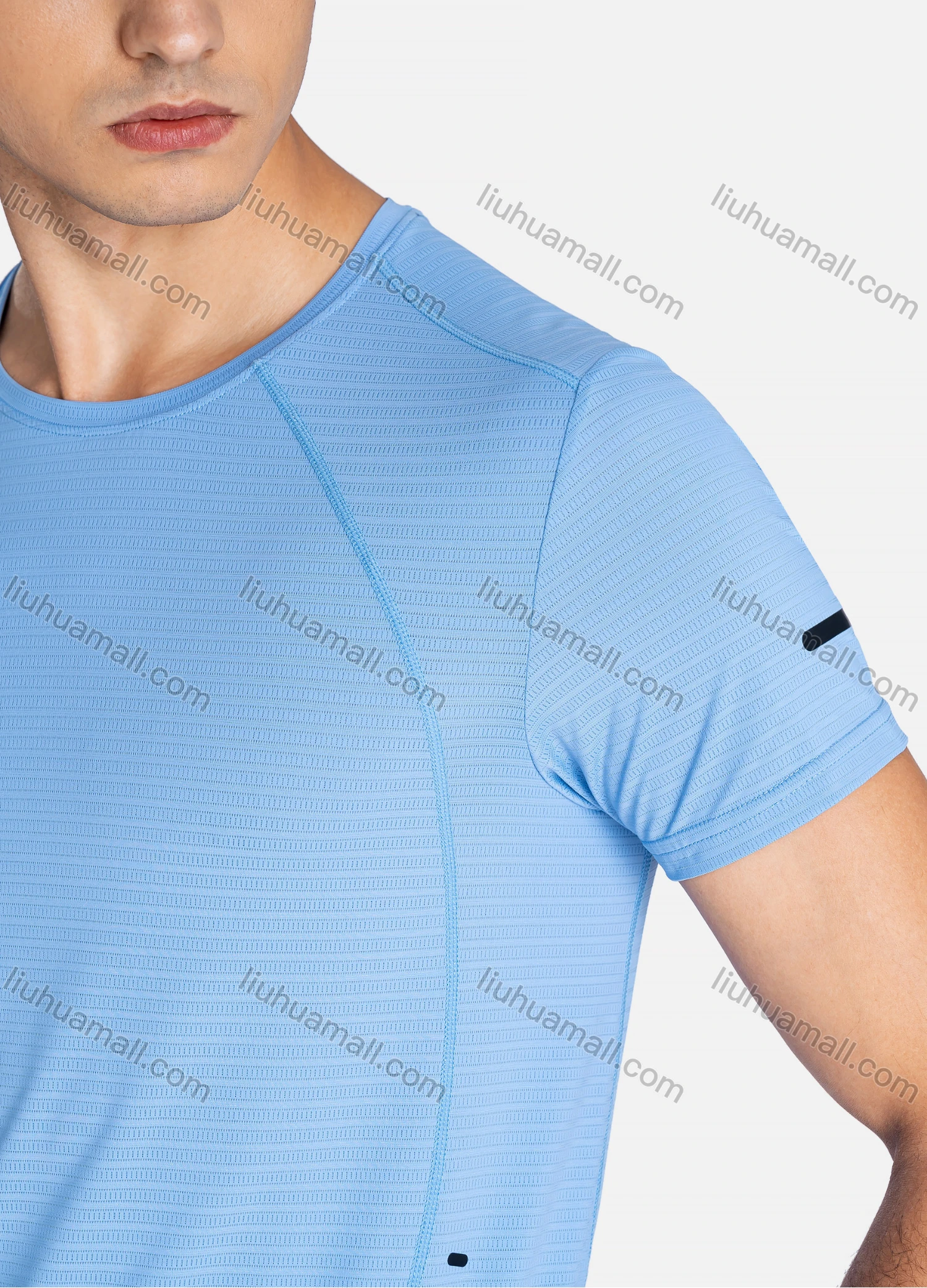 Wholesale Men's Sporty Crew Neck Plain Breathable Reflective Stripes Quick Drying T-shirts - Liuhuamall