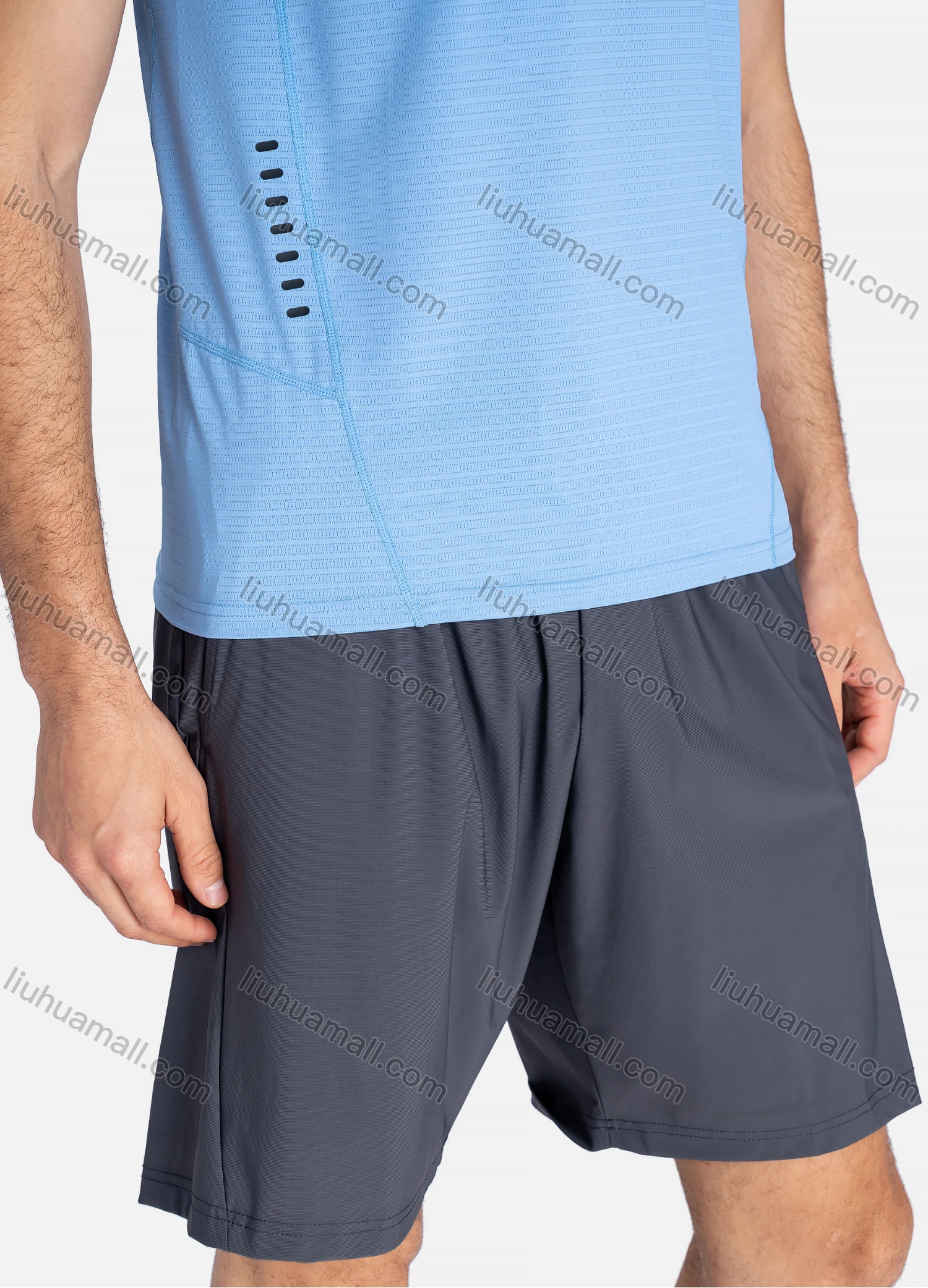 Wholesale Men's Sporty Crew Neck Plain Breathable Reflective Stripes Quick Drying T-shirts - Liuhuamall