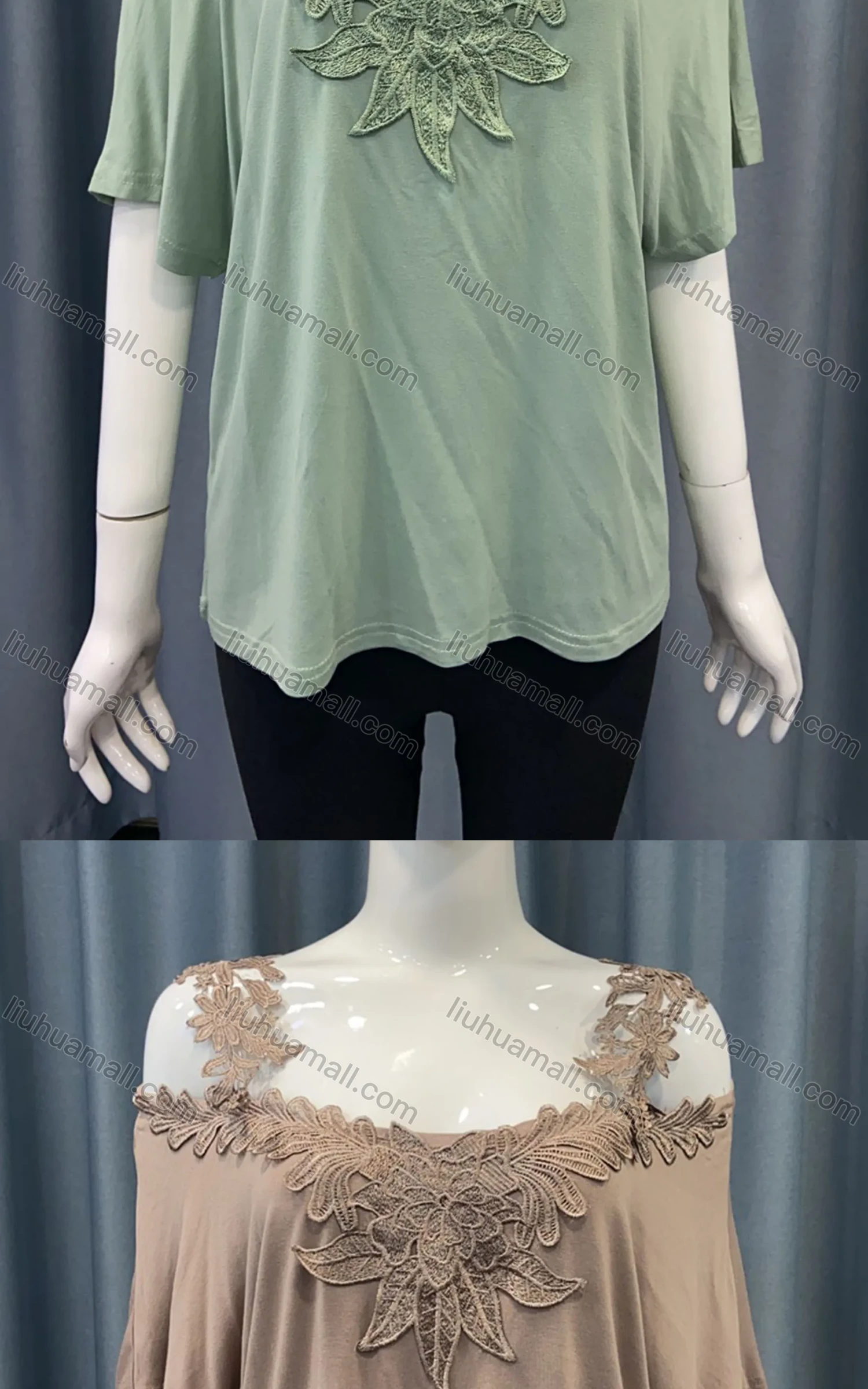 Wholesale Women's Casual Plain Splicing Appliques Cold Shoulder Lace Straps Blouse - Liuhuamall