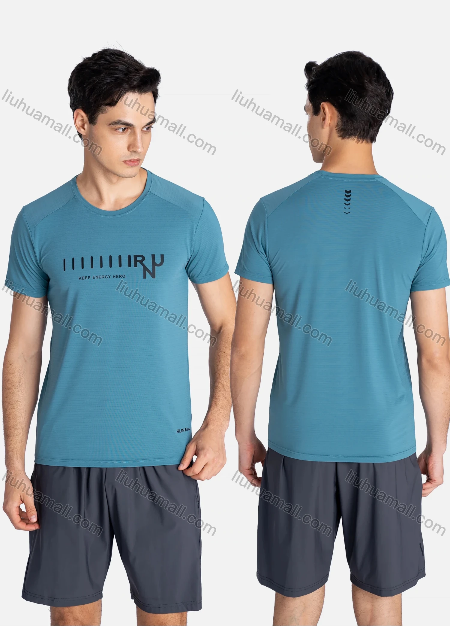 Wholesale Men's Sporty Crew Neck Breathable Letter Print Reflective Stripes Quick Drying T-shirts 6703# - Liuhuamall