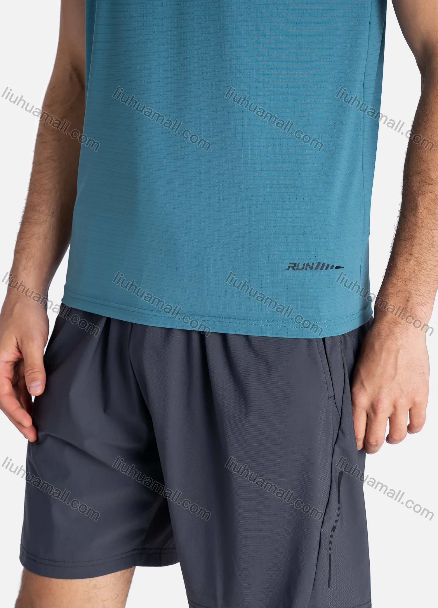 Wholesale Men's Sporty Crew Neck Breathable Letter Print Reflective Stripes Quick Drying T-shirts 6703# - Liuhuamall