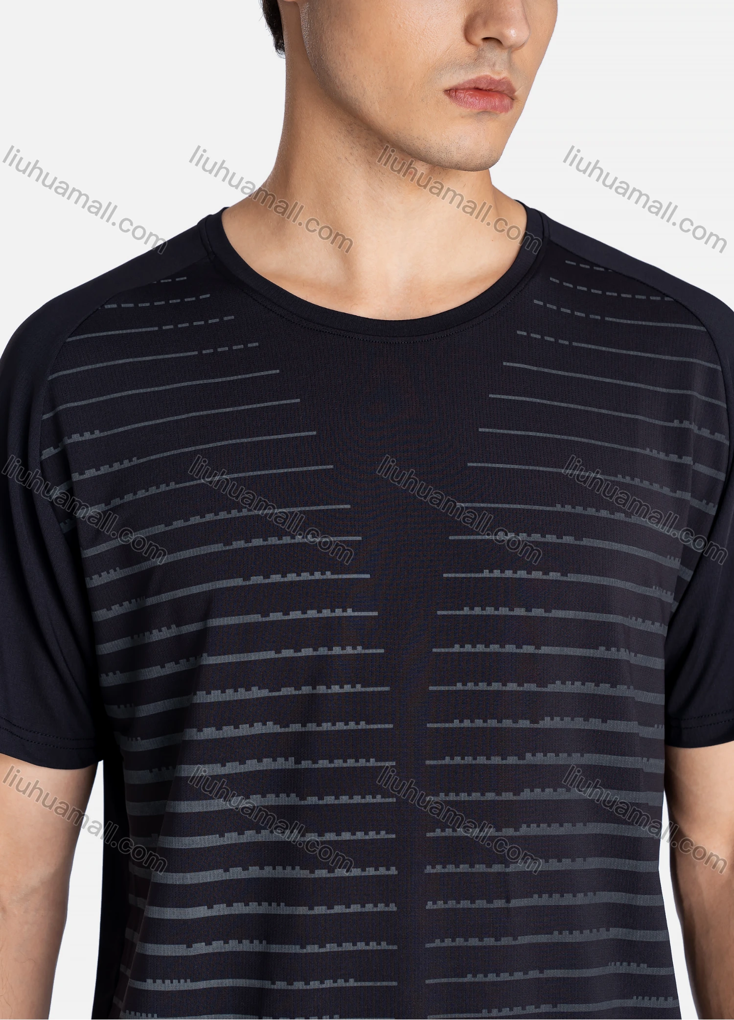 Wholesale Men's Sporty Crew Neck Breathable Striped Letter Print Quick Drying T-shirts - Liuhuamall