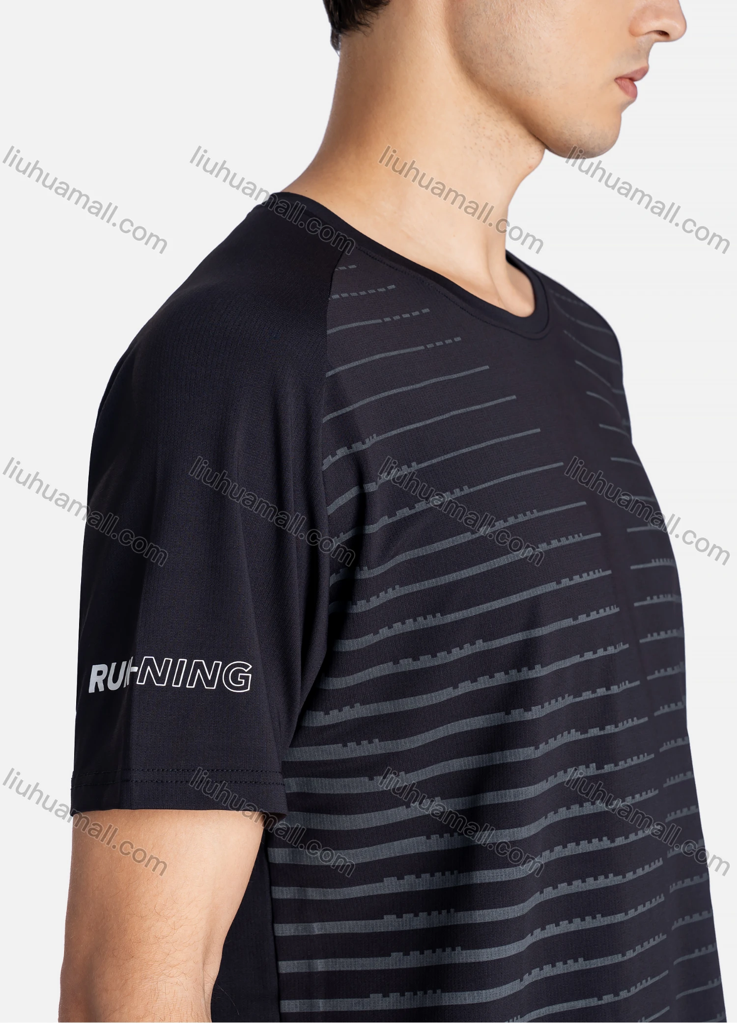 Wholesale Men's Sporty Crew Neck Breathable Striped Letter Print Quick Drying T-shirts - Liuhuamall