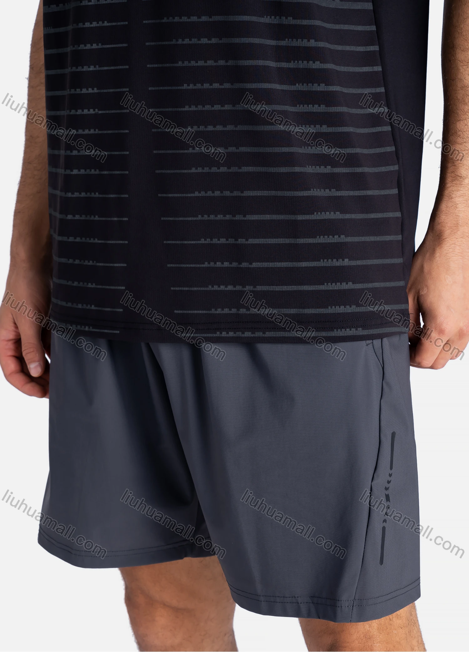 Wholesale Men's Sporty Crew Neck Breathable Striped Letter Print Quick Drying T-shirts - Liuhuamall