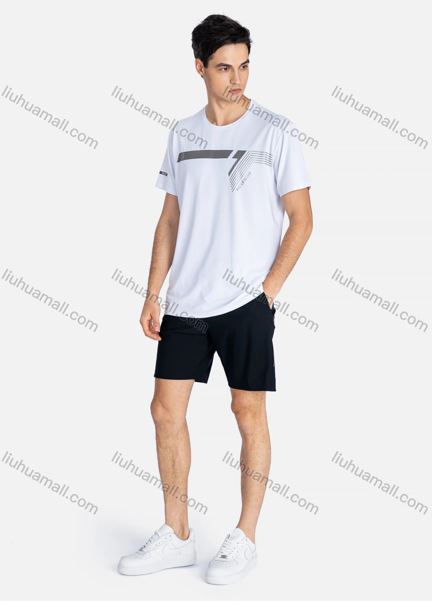 Wholesale Men's Sporty Crew Neck Breathable Striped Letter Print Quick Drying T-shirts - Liuhuamall