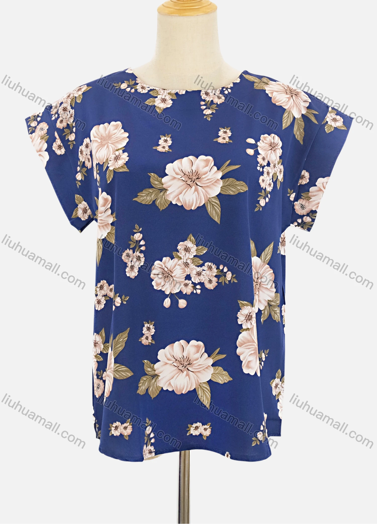 Wholesale Women's Casual Round Neck Cap Sleeve Floral Print Blouse - Liuhuamall