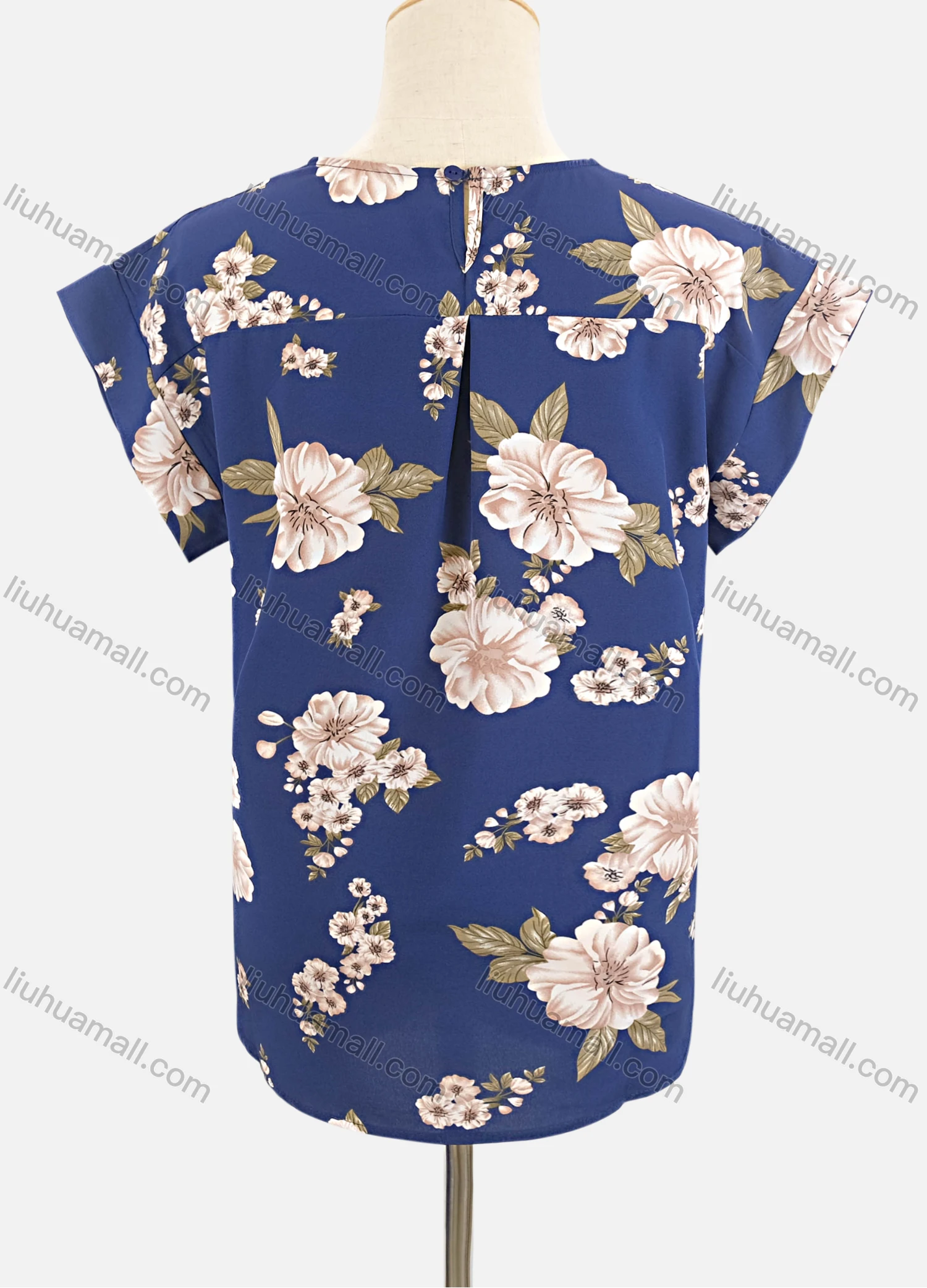 Wholesale Women's Casual Round Neck Cap Sleeve Floral Print Blouse - Liuhuamall