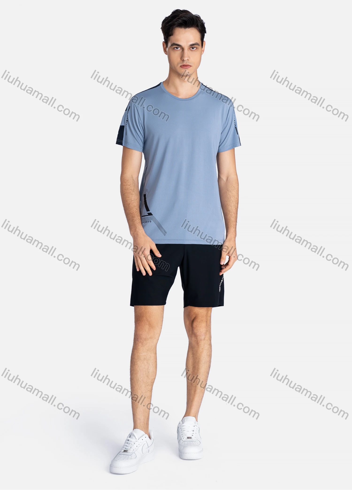 Wholesale Men's Sporty Crew Neck Breathable Contrast Reflective Stripes Quick Drying T-shirts - Liuhuamall