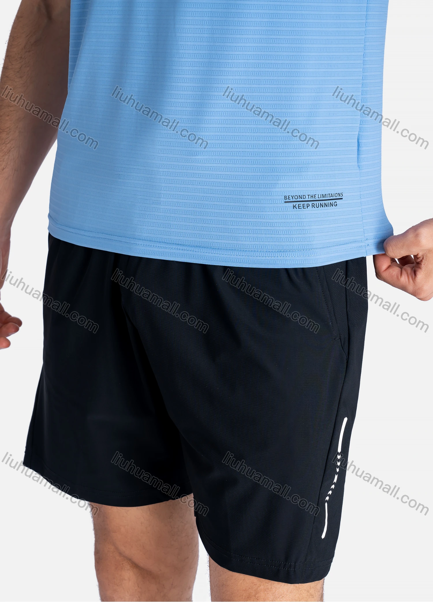 Wholesale Men's Sporty Crew Neck Breathable Reflective Stripes Quick Drying T-shirts - Liuhuamall