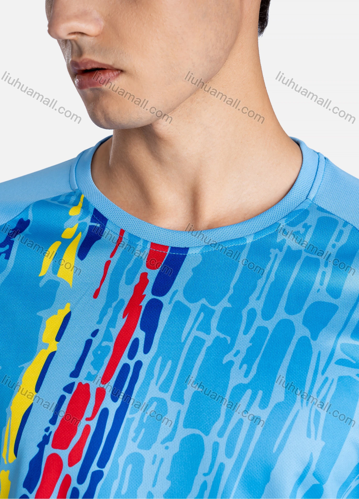 Wholesale Men's Sporty Crew Neck Breathable Allover Print Quick Drying T-shirts - Liuhuamall