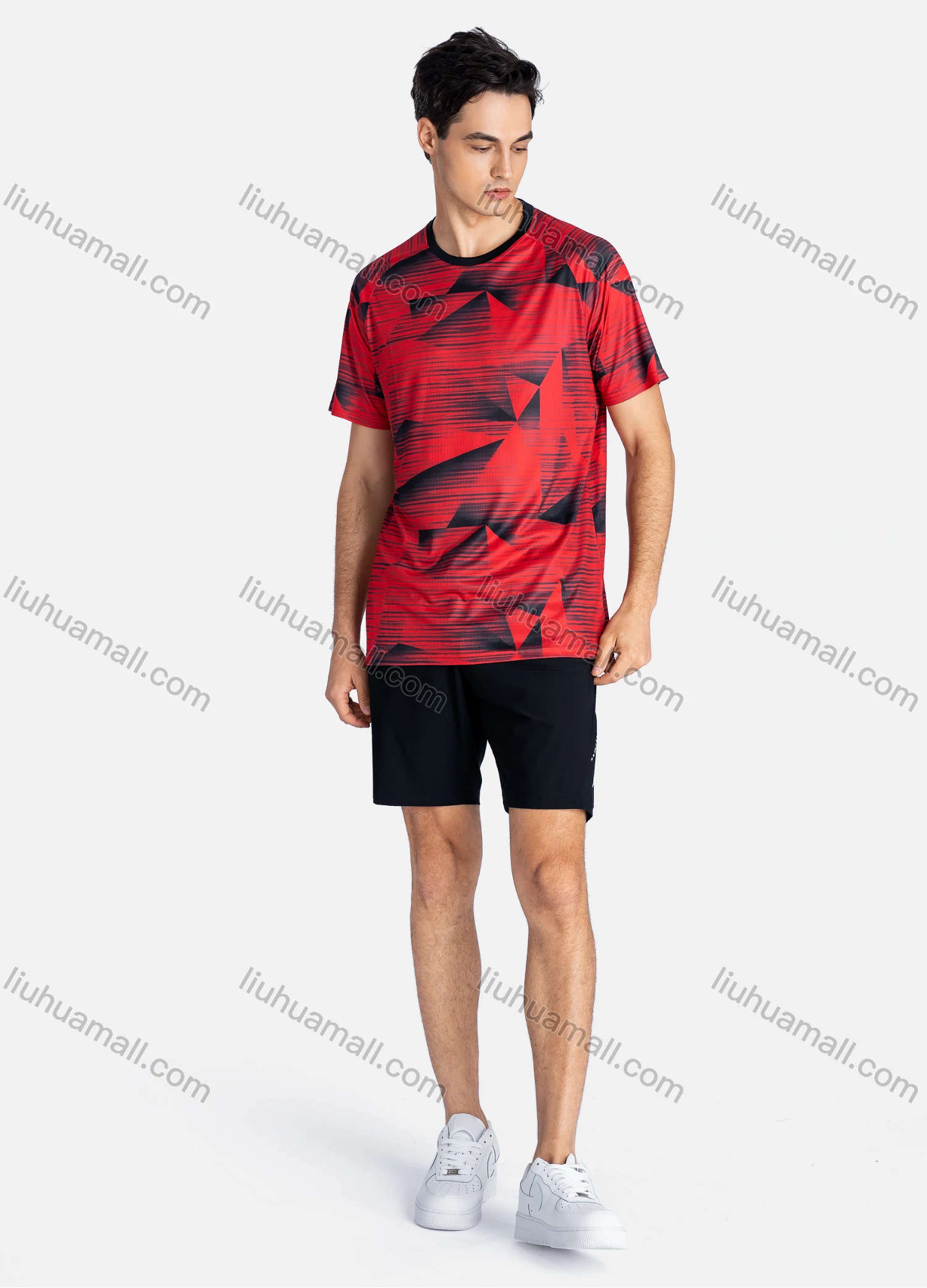 Wholesale Men's Sporty Crew Neck Breathable Geo Print Quick Drying T-shirts - Liuhuamall