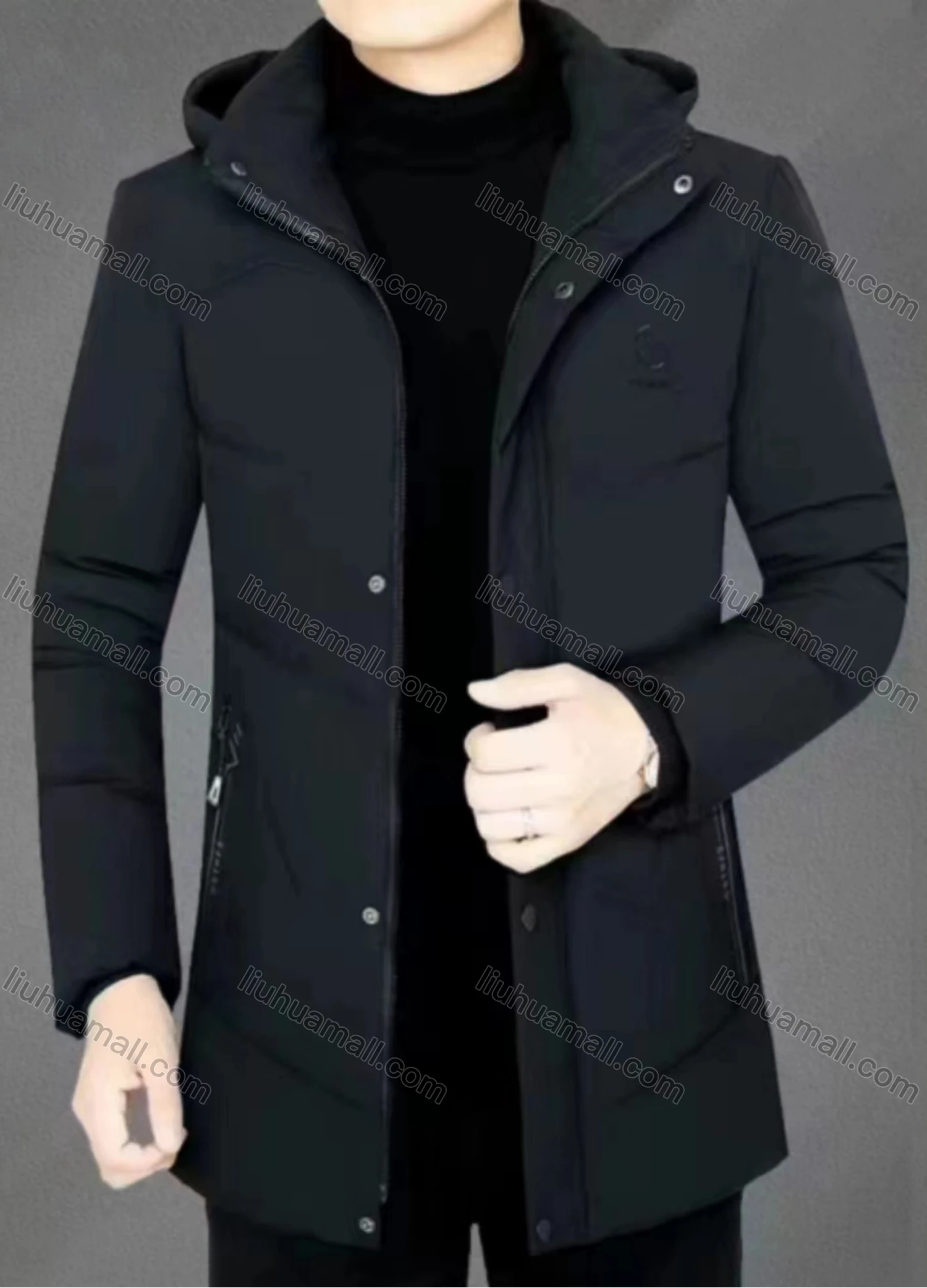 Wholesale Men's Casual Plain Hooded Long Sleeve Button Down Puffer Coat - Liuhuamall